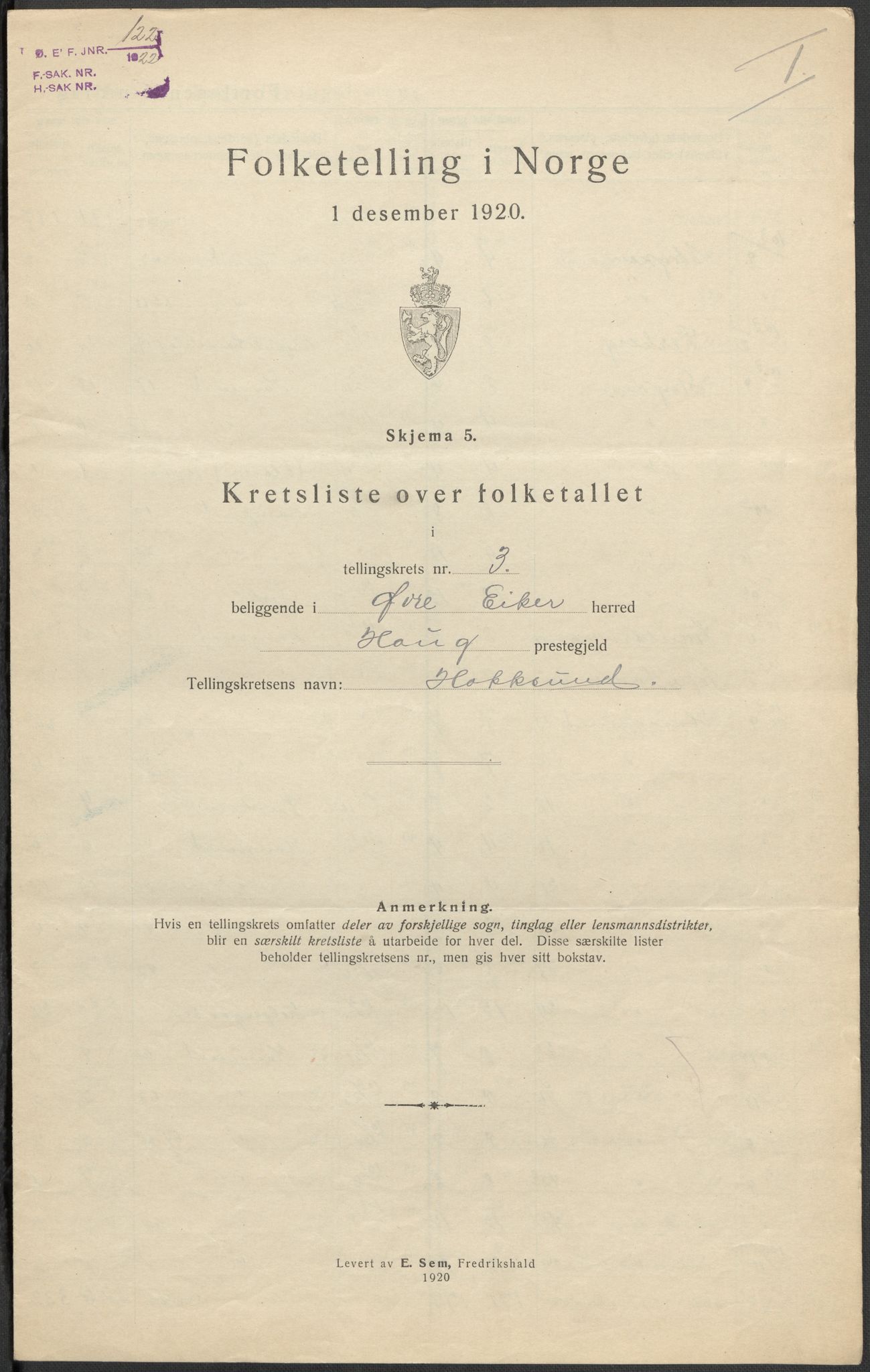 SAKO, 1920 census for Øvre Eiker, 1920, p. 19