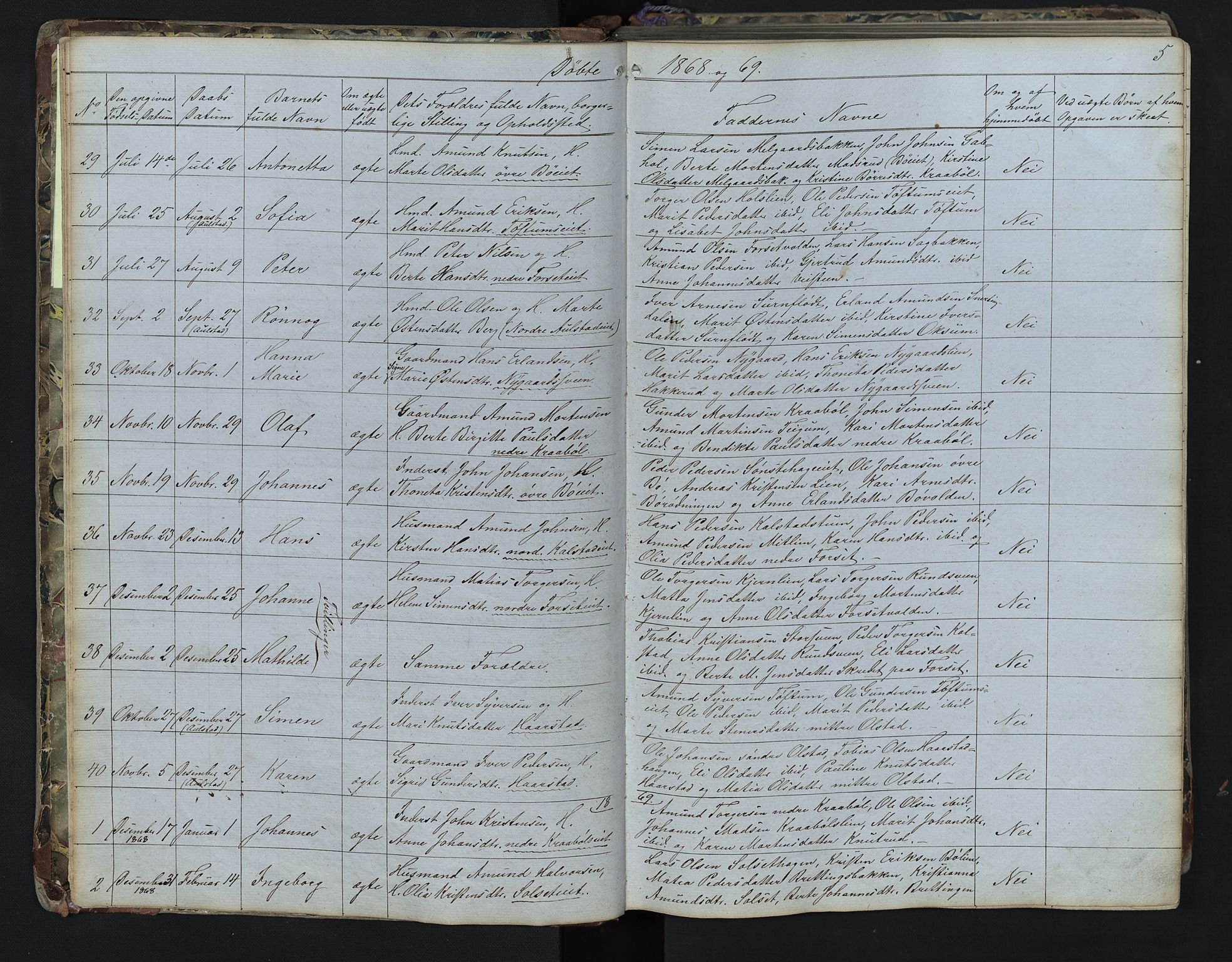 Vestre Gausdal prestekontor, AV/SAH-PREST-094/H/Ha/Hab/L0001: Parish register (copy) no. 1, 1867-1895, p. 5
