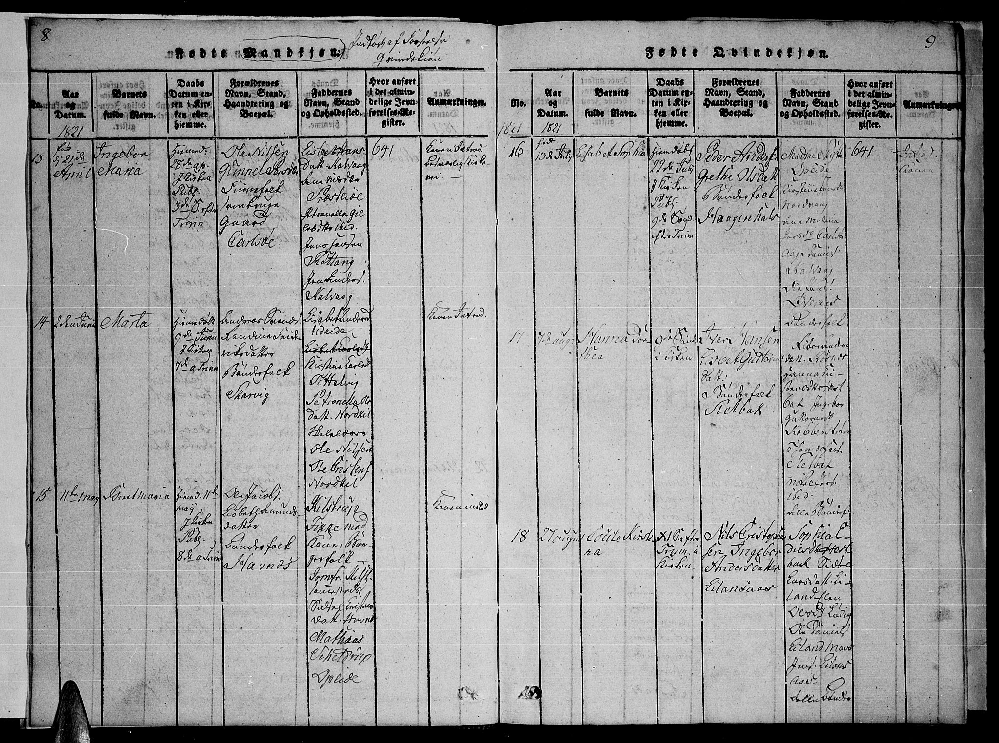 Ministerialprotokoller, klokkerbøker og fødselsregistre - Nordland, AV/SAT-A-1459/859/L0855: Parish register (copy) no. 859C01, 1821-1839, p. 8-9