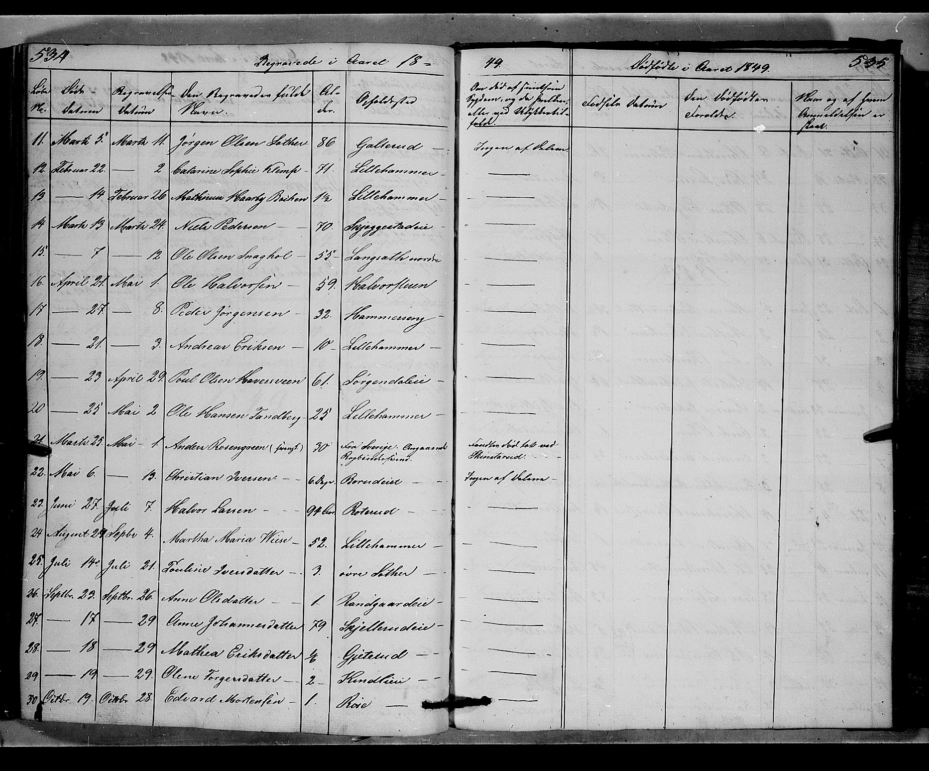 Fåberg prestekontor, SAH/PREST-086/H/Ha/Hab/L0006: Parish register (copy) no. 6, 1837-1855, p. 534-535