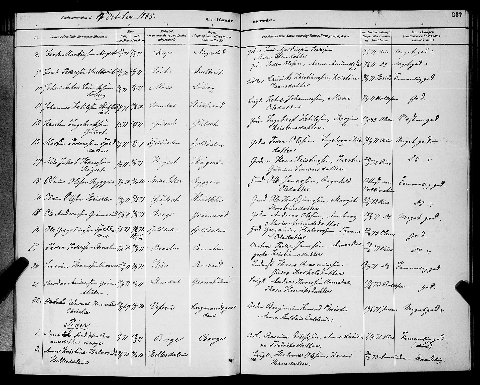 Gjerpen kirkebøker, AV/SAKO-A-265/G/Ga/L0002: Parish register (copy) no. I 2, 1883-1900, p. 237