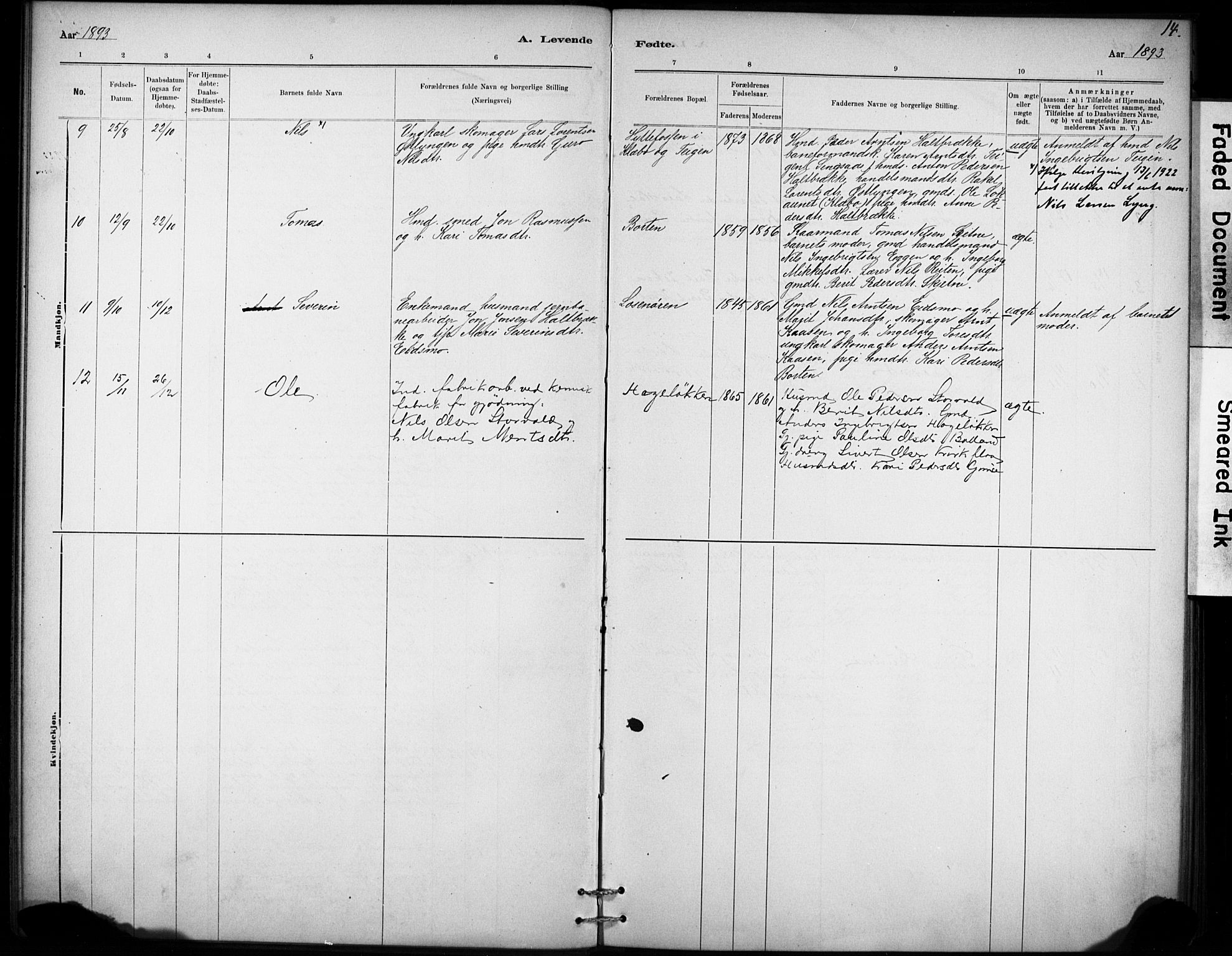 Ministerialprotokoller, klokkerbøker og fødselsregistre - Sør-Trøndelag, AV/SAT-A-1456/693/L1119: Parish register (official) no. 693A01, 1887-1905, p. 14