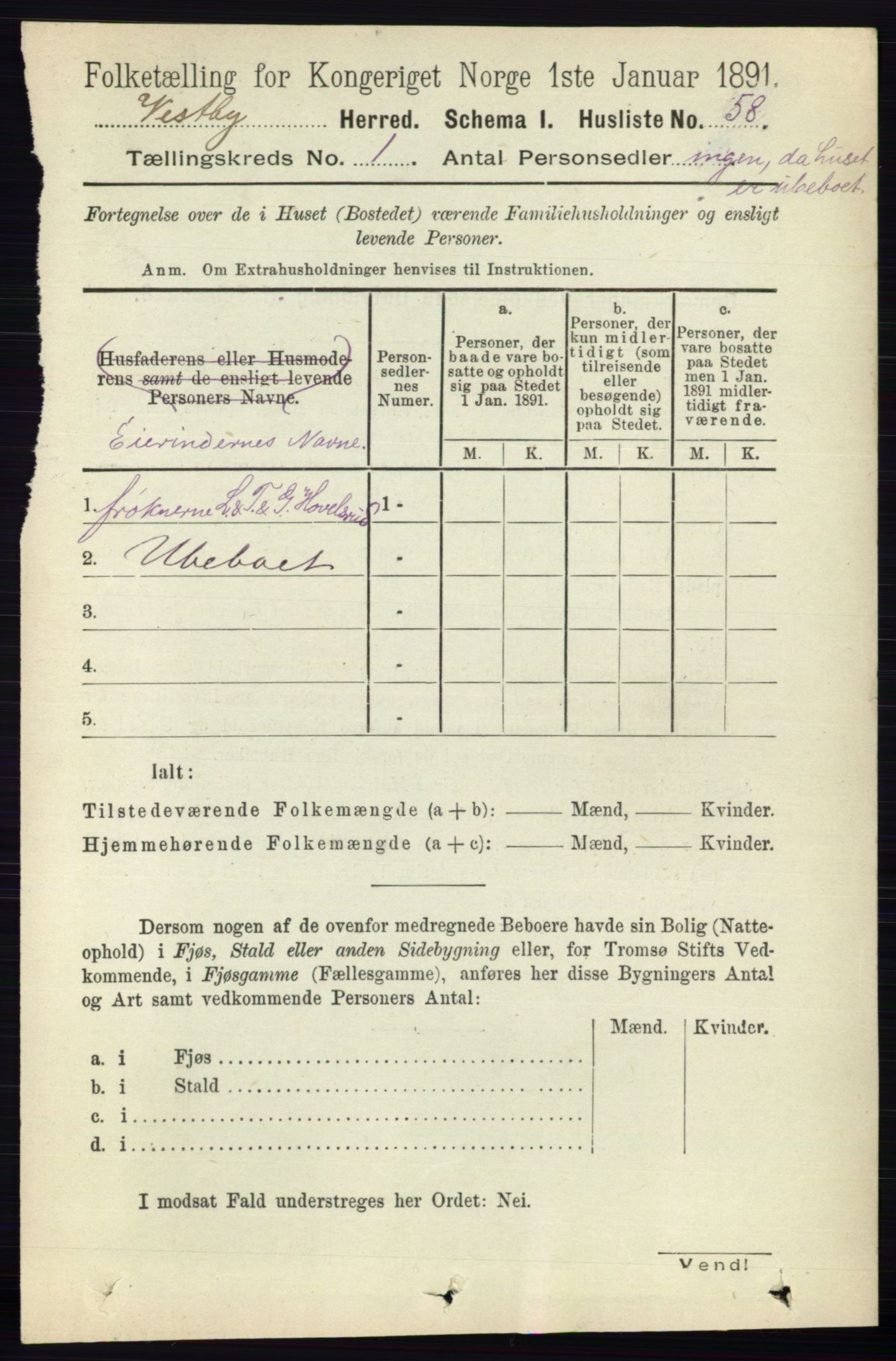 RA, 1891 census for 0211 Vestby, 1891, p. 79