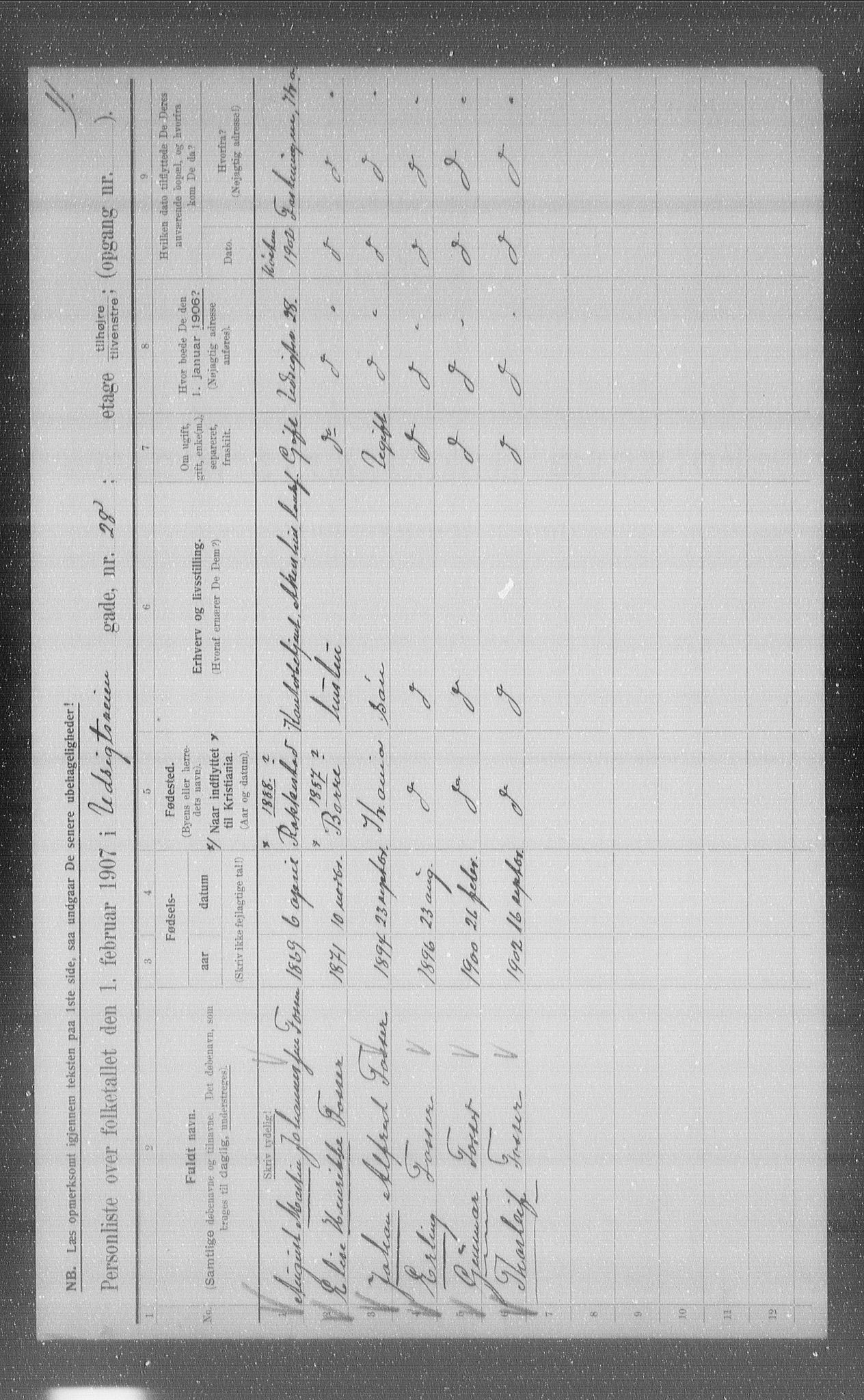 OBA, Municipal Census 1907 for Kristiania, 1907, p. 61743