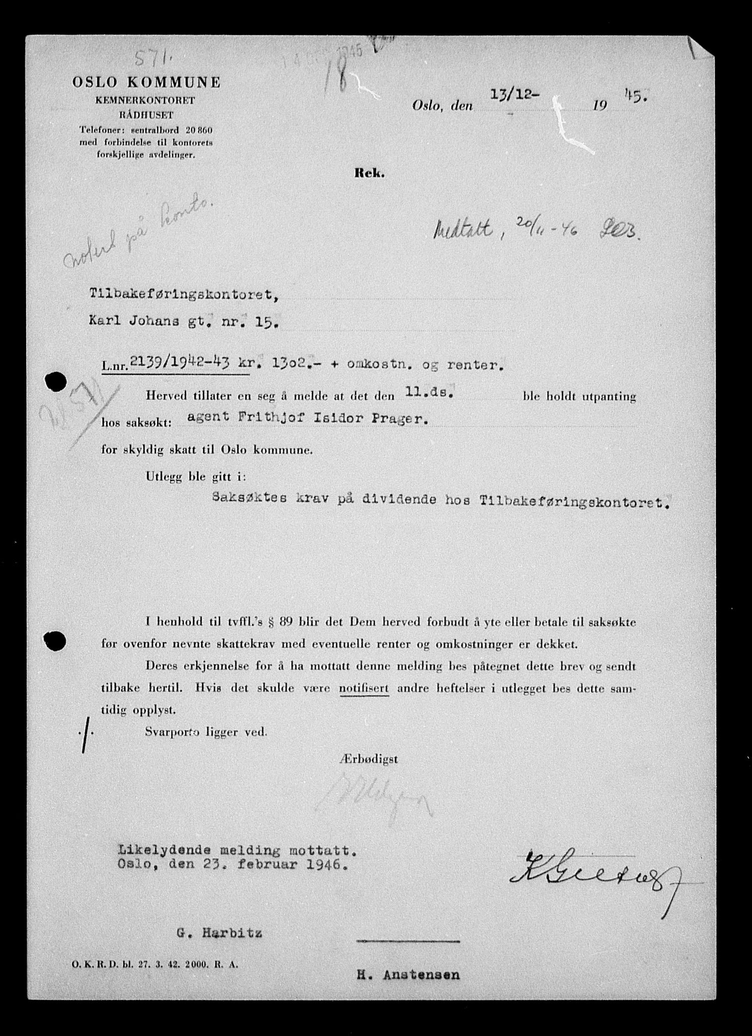 Justisdepartementet, Tilbakeføringskontoret for inndratte formuer, RA/S-1564/H/Hc/Hcc/L0971: --, 1945-1947, p. 4