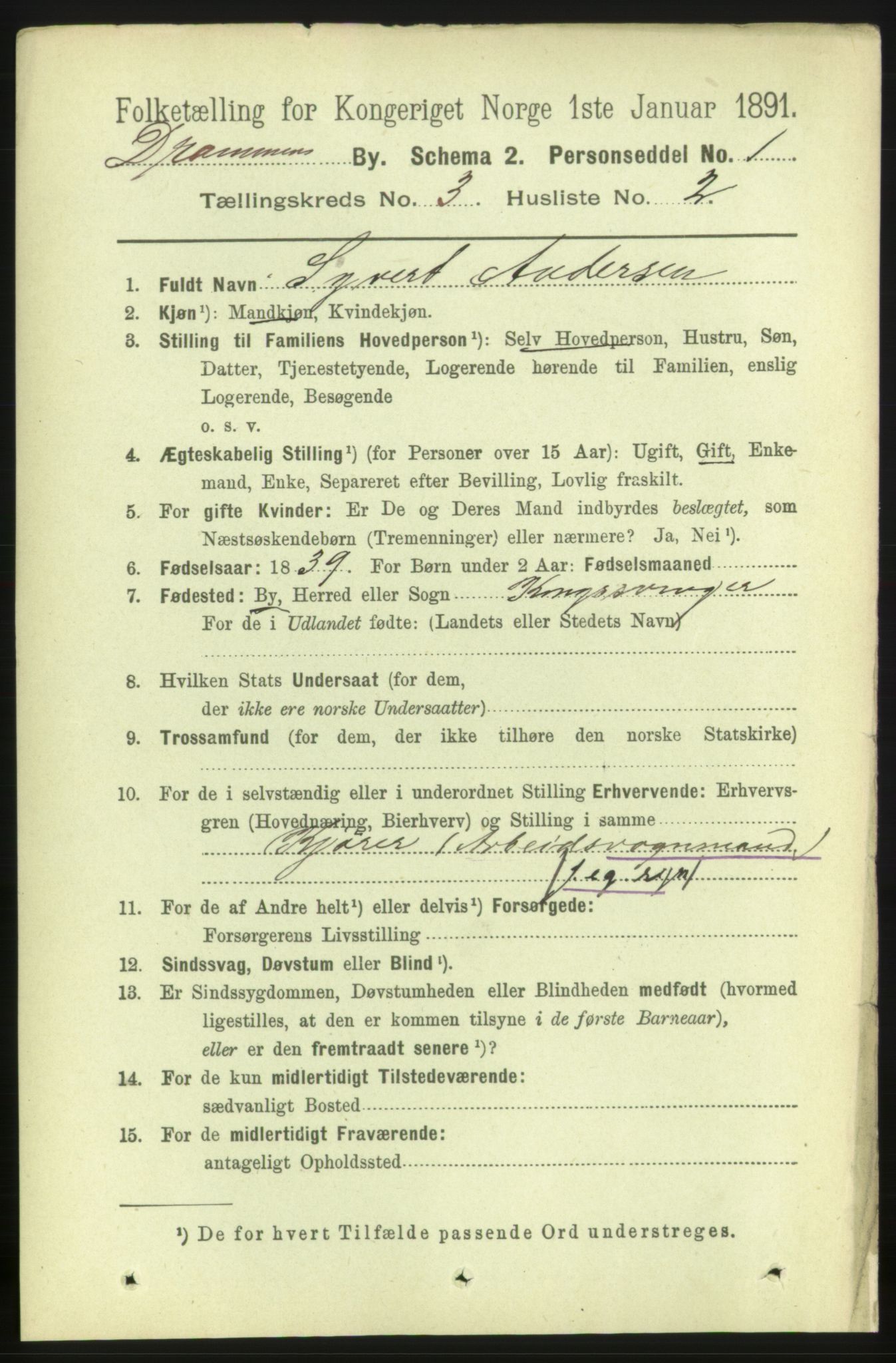 RA, 1891 census for 0602 Drammen, 1891, p. 4912