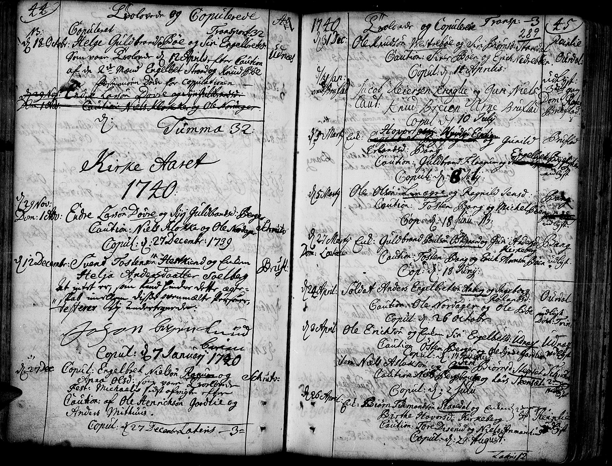 Aurdal prestekontor, SAH/PREST-126/H/Ha/Haa/L0004: Parish register (official) no. 4, 1730-1762, p. 44-45