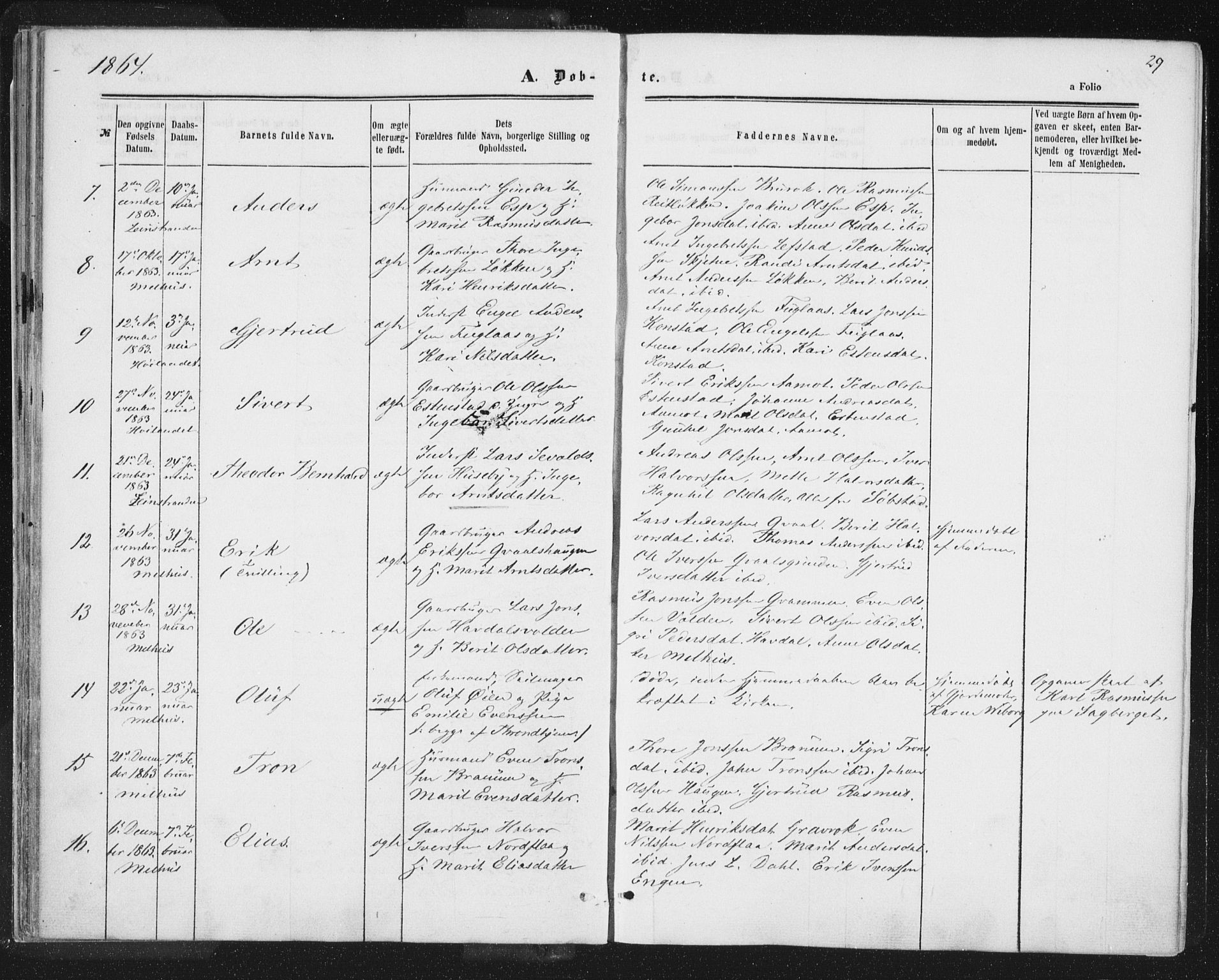 Ministerialprotokoller, klokkerbøker og fødselsregistre - Sør-Trøndelag, SAT/A-1456/691/L1077: Parish register (official) no. 691A09, 1862-1873, p. 29