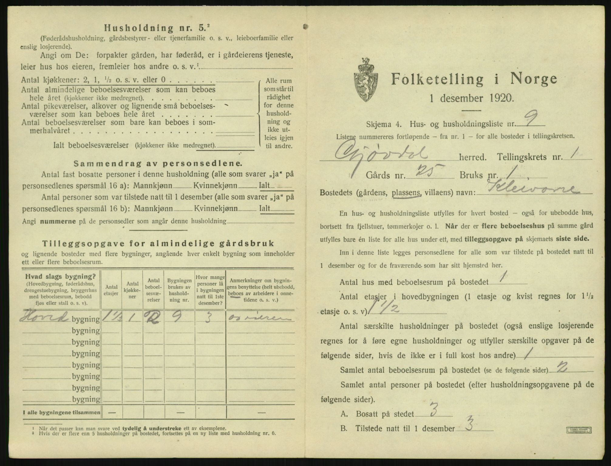 SAK, 1920 census for Gjøvdal, 1920, p. 38