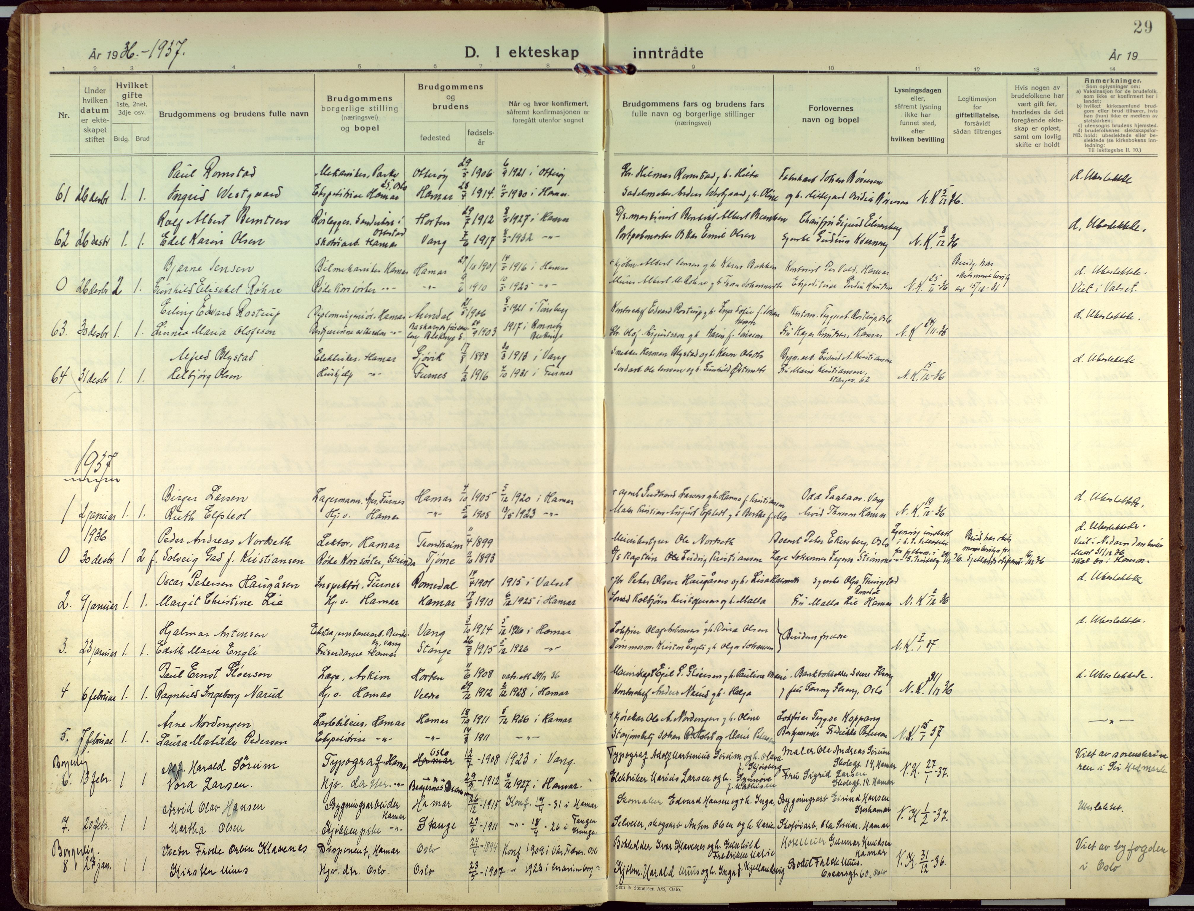 Hamar prestekontor, AV/SAH-DOMPH-002/H/Ha/Haa/L0006: Parish register (official) no. 6, 1931-1953, p. 29