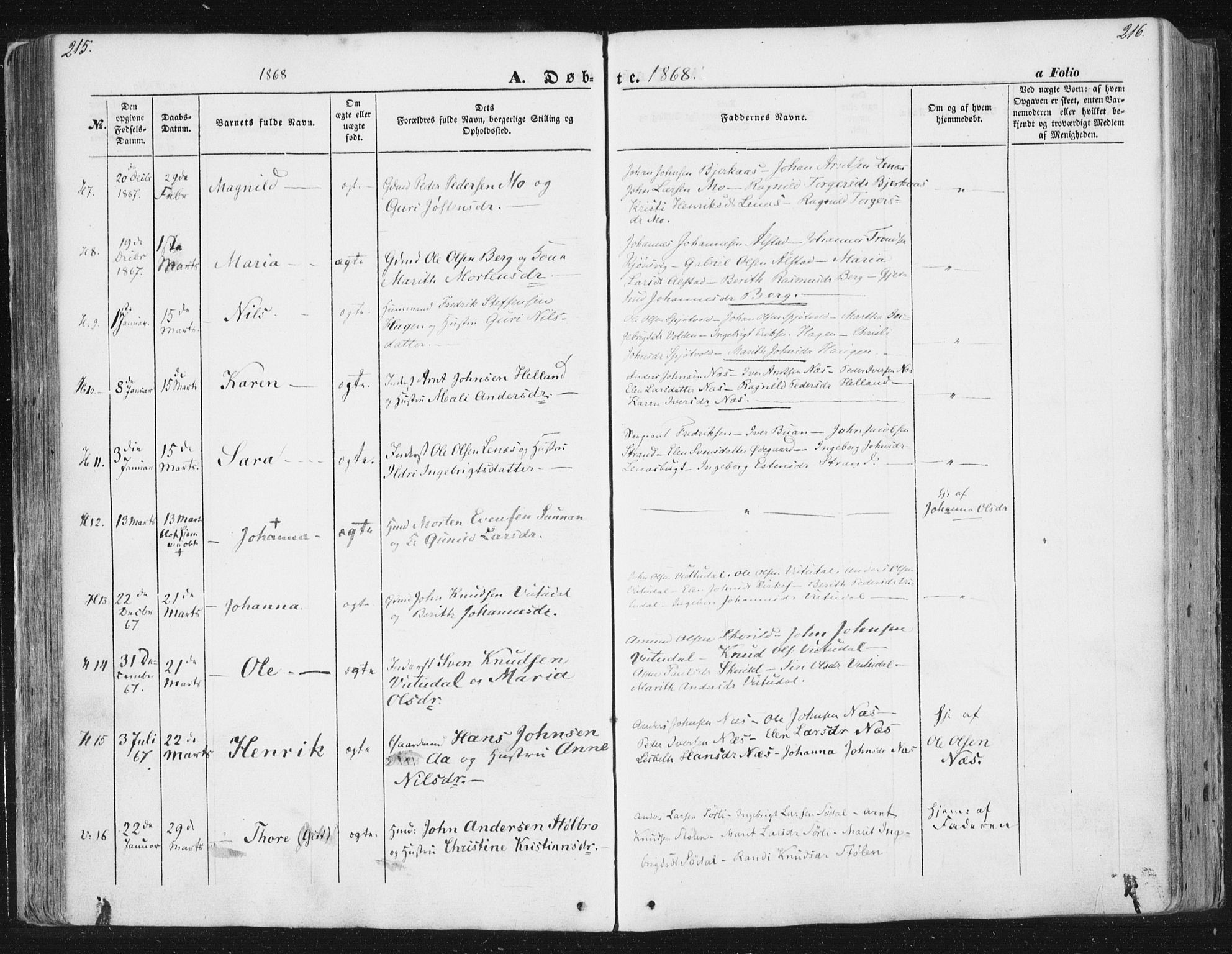 Ministerialprotokoller, klokkerbøker og fødselsregistre - Sør-Trøndelag, SAT/A-1456/630/L0494: Parish register (official) no. 630A07, 1852-1868, p. 215-216