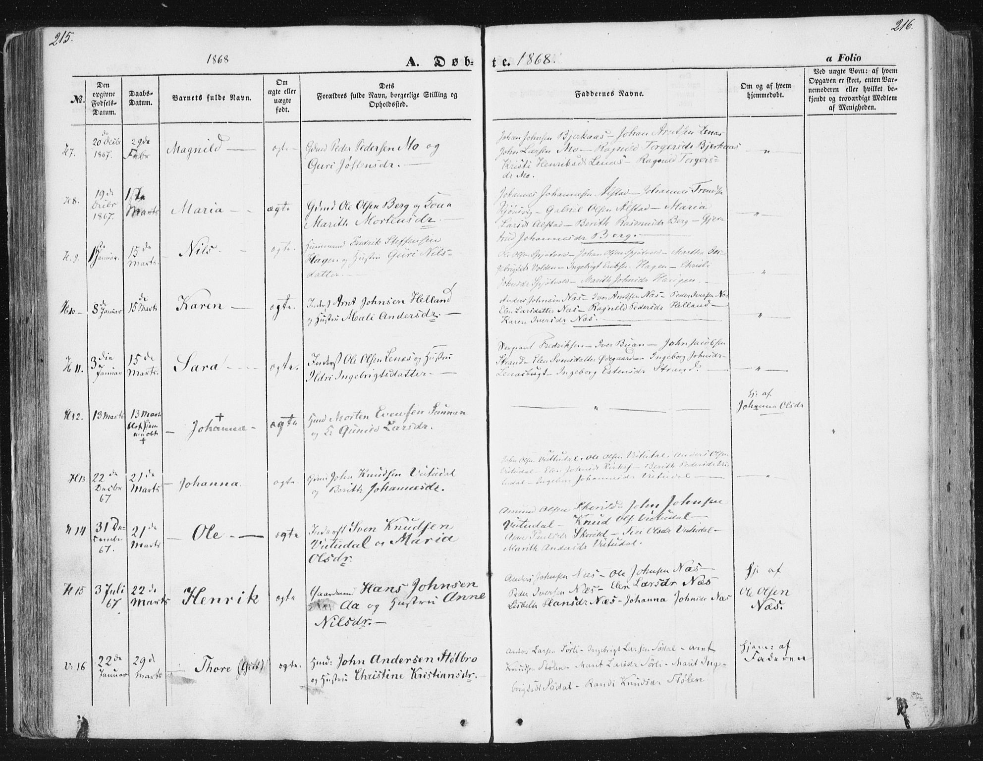 Ministerialprotokoller, klokkerbøker og fødselsregistre - Sør-Trøndelag, AV/SAT-A-1456/630/L0494: Parish register (official) no. 630A07, 1852-1868, p. 215-216