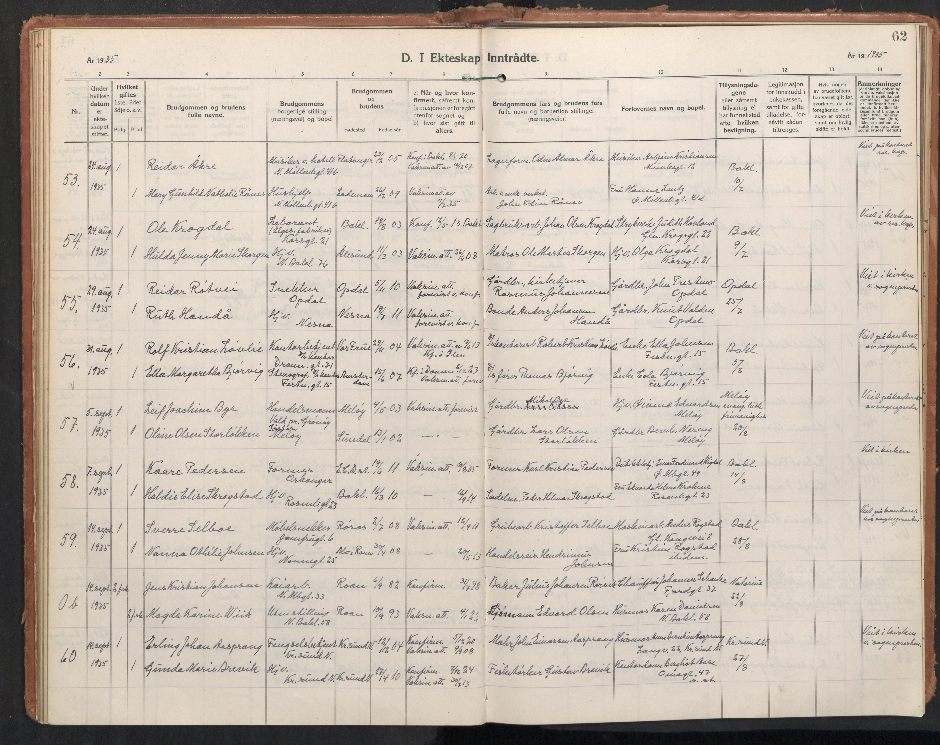 Ministerialprotokoller, klokkerbøker og fødselsregistre - Sør-Trøndelag, AV/SAT-A-1456/604/L0209: Parish register (official) no. 604A29, 1931-1945, p. 62