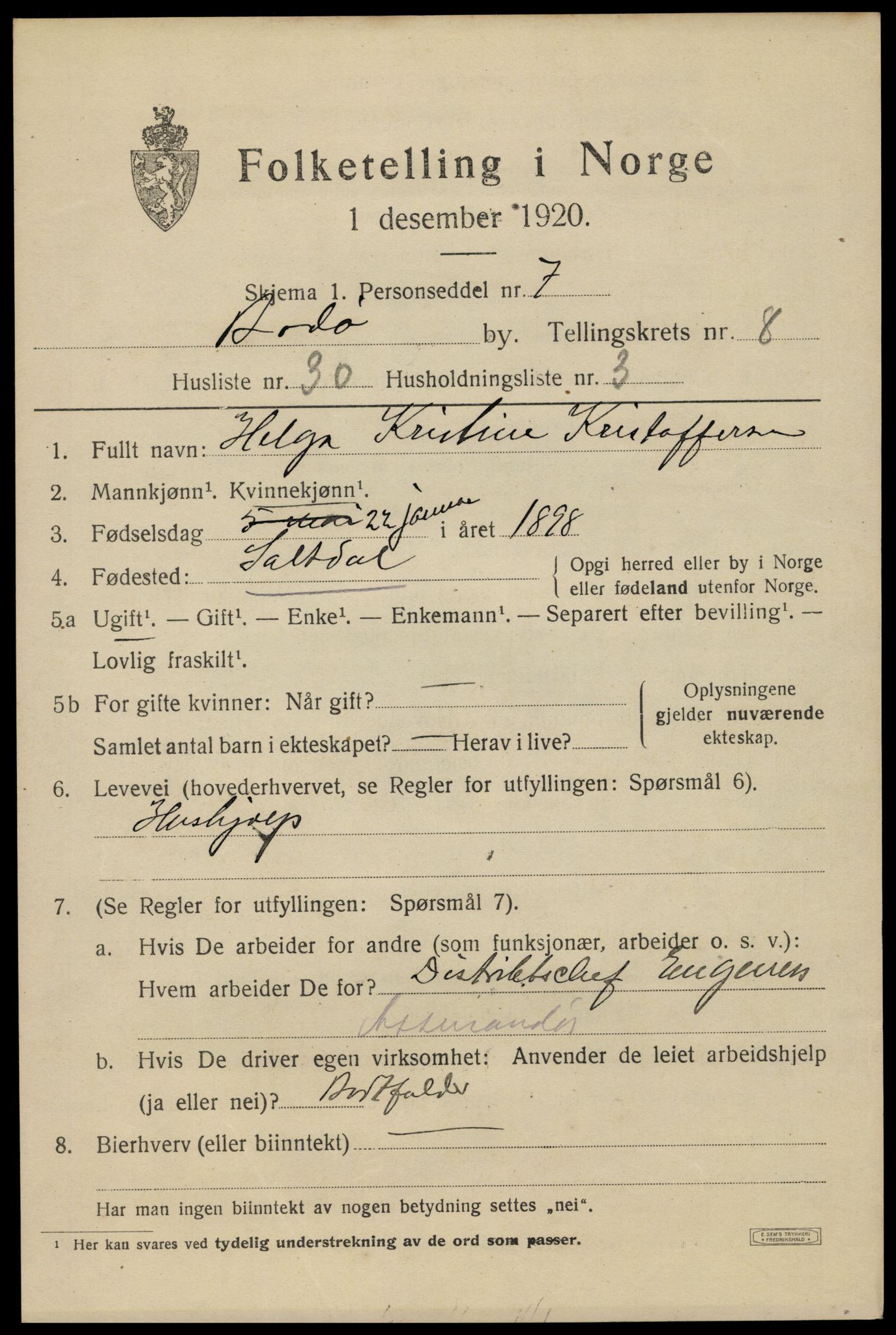 SAT, 1920 census for Bodø, 1920, p. 12809