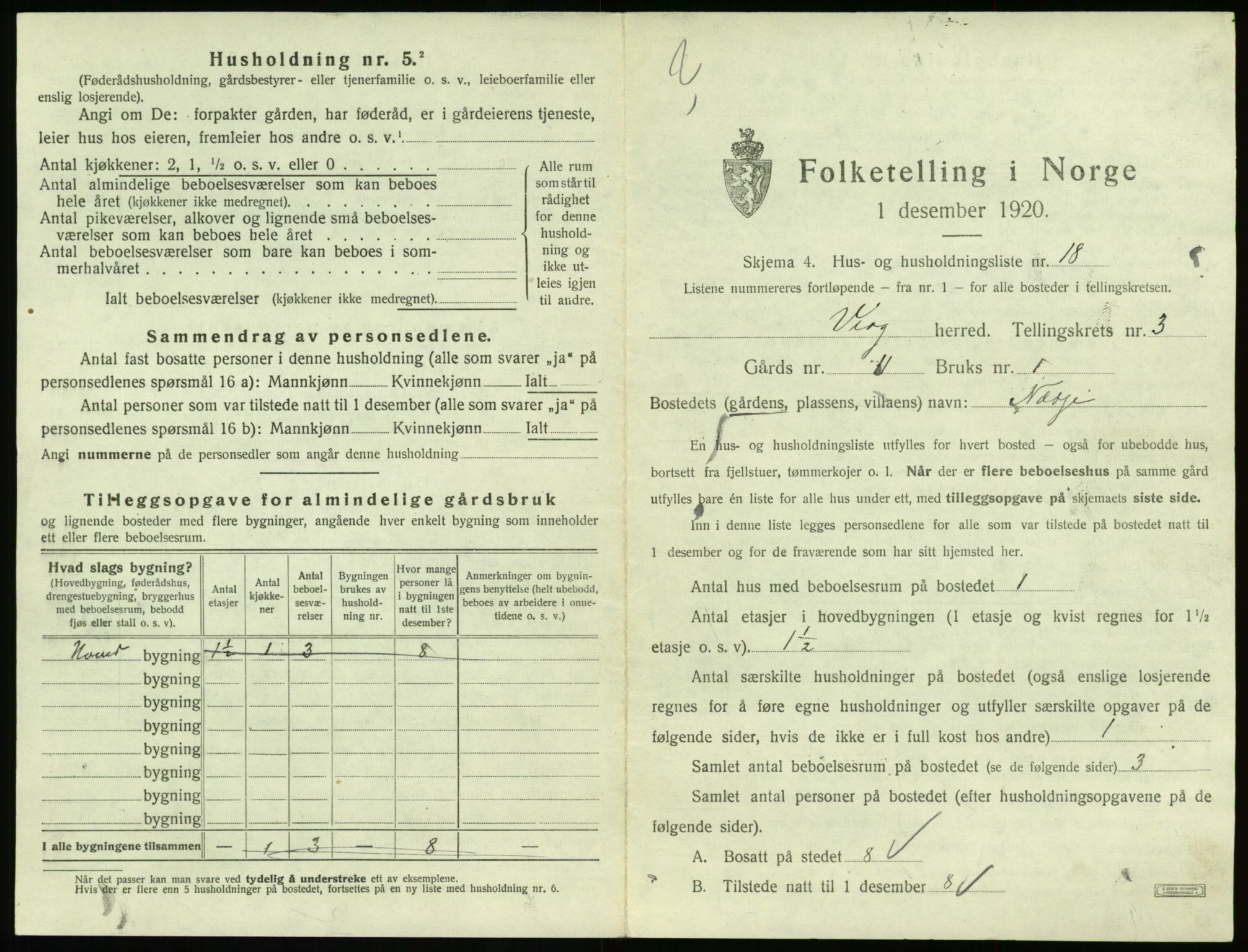 SAT, 1920 census for Veøy, 1920, p. 207