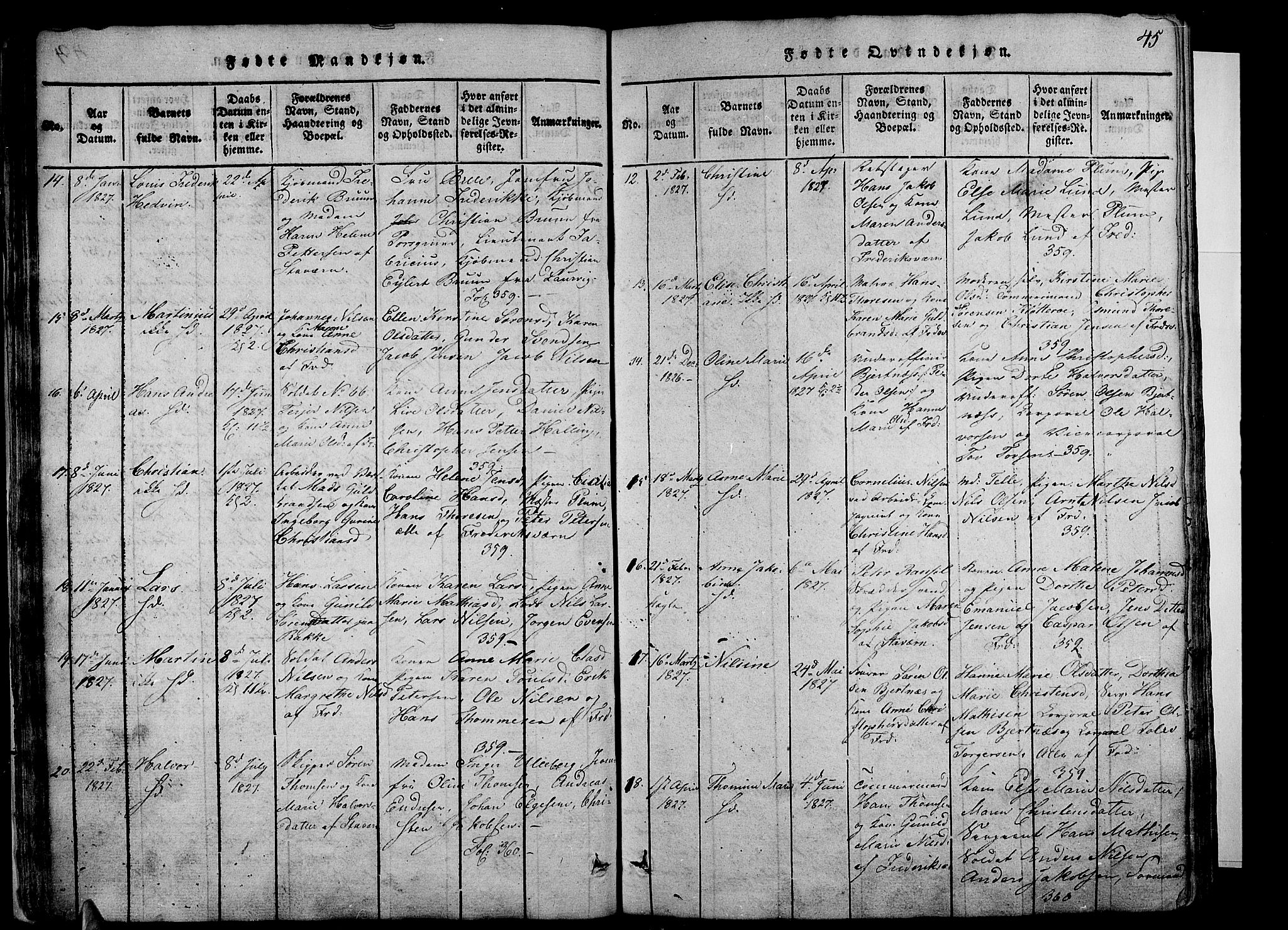 Stavern kirkebøker, SAKO/A-318/G/Ga/L0001: Parish register (copy) no. 1, 1817-1841, p. 45