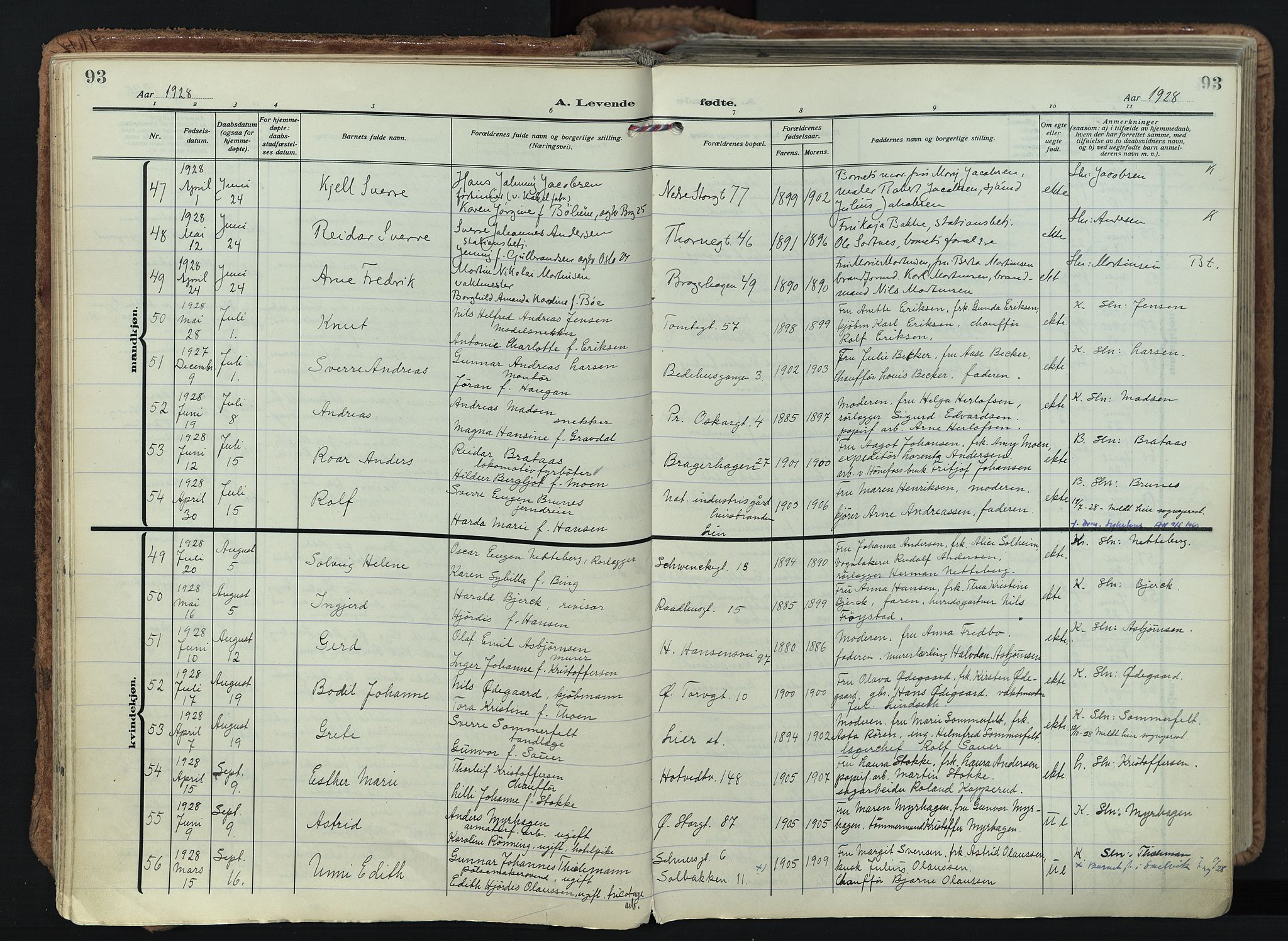 Bragernes kirkebøker, AV/SAKO-A-6/F/Fb/L0011: Parish register (official) no. II 11, 1922-1945, p. 93