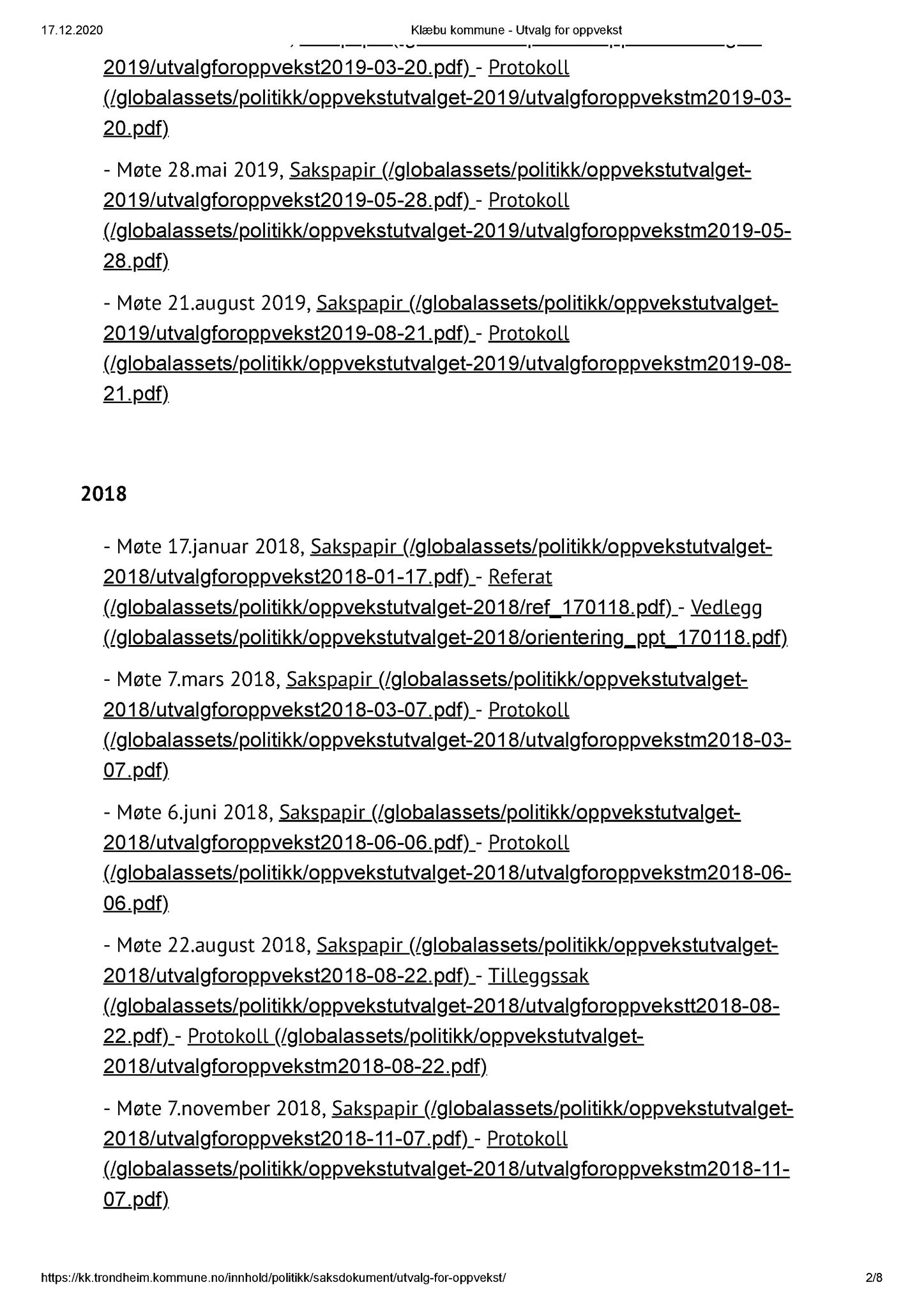 Klæbu Kommune, TRKO/KK/04-UO/L001: Utvalg for oppvekst - Møteoversikt, 2011-2019, p. 2