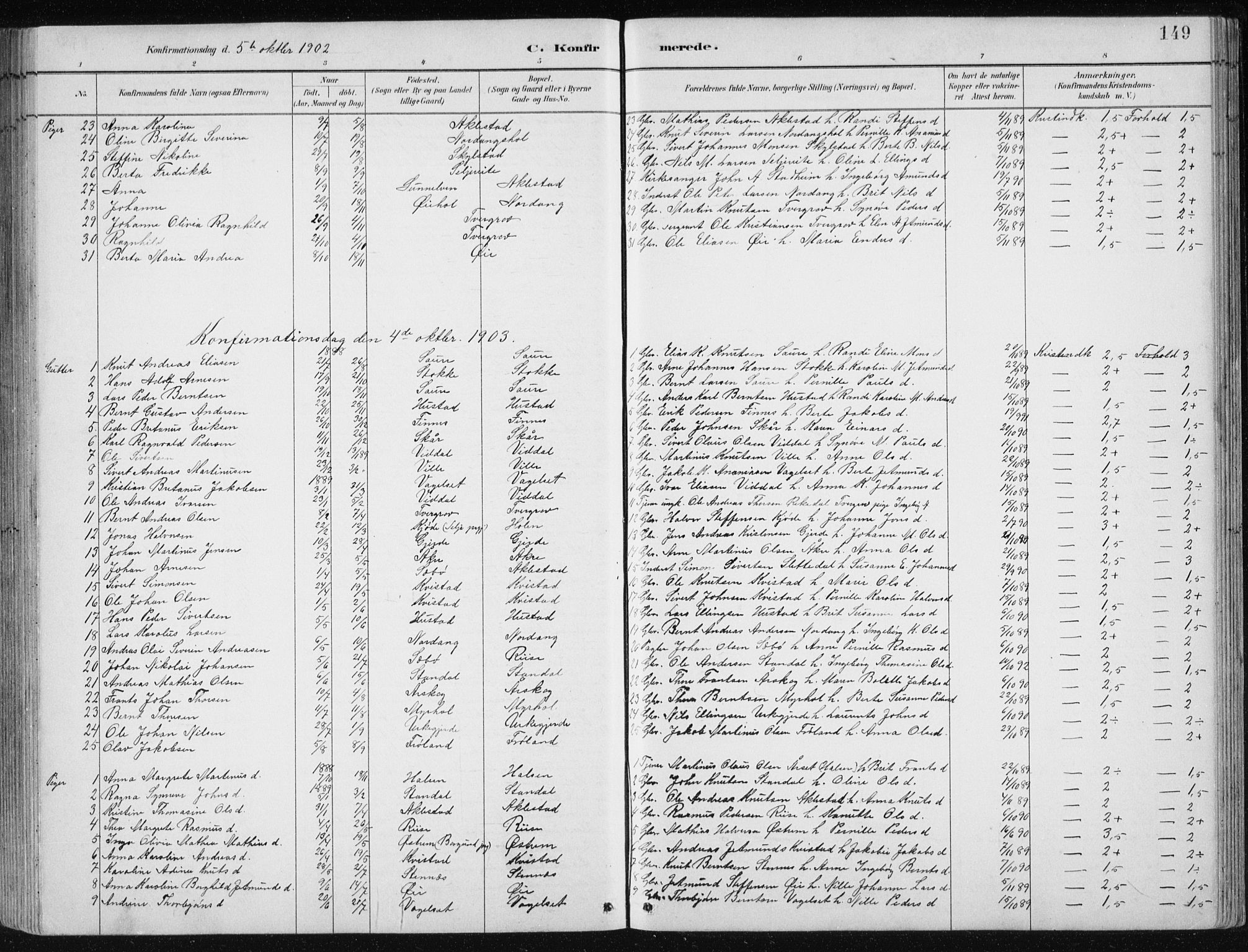 Ministerialprotokoller, klokkerbøker og fødselsregistre - Møre og Romsdal, AV/SAT-A-1454/515/L0215: Parish register (copy) no. 515C02, 1884-1906, p. 149