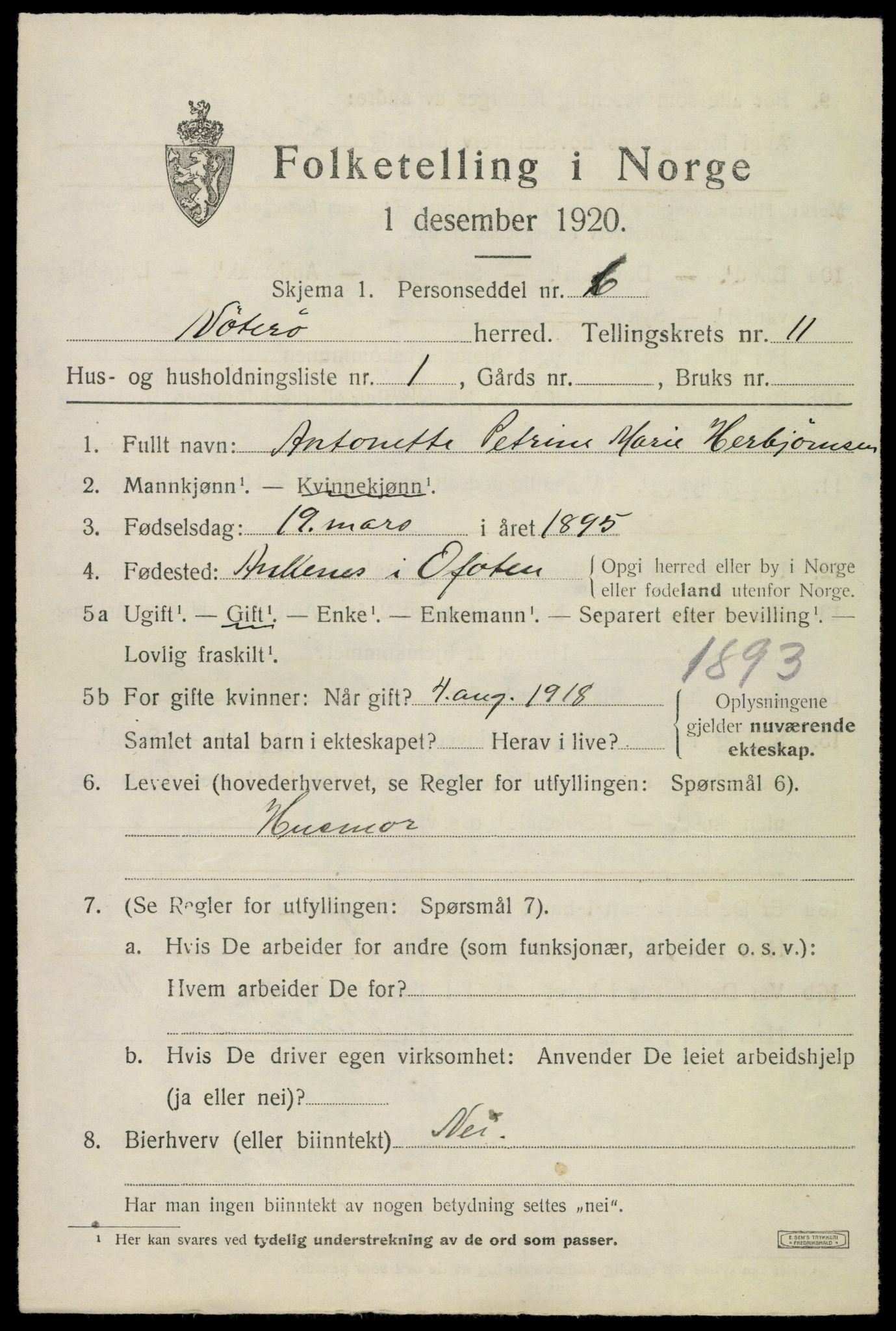 SAKO, 1920 census for Nøtterøy, 1920, p. 13577