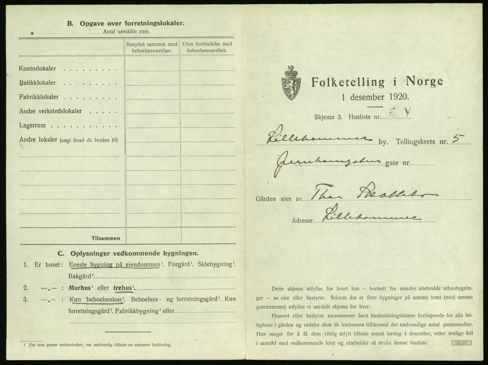 SAH, 1920 census for Lillehammer, 1920, p. 550