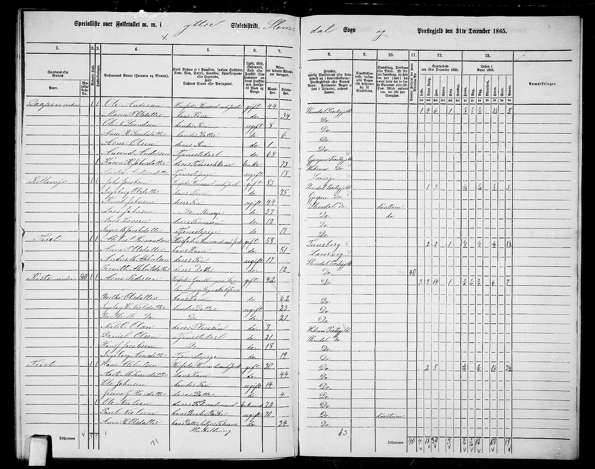 RA, 1865 census for Slemdal, 1865, p. 39