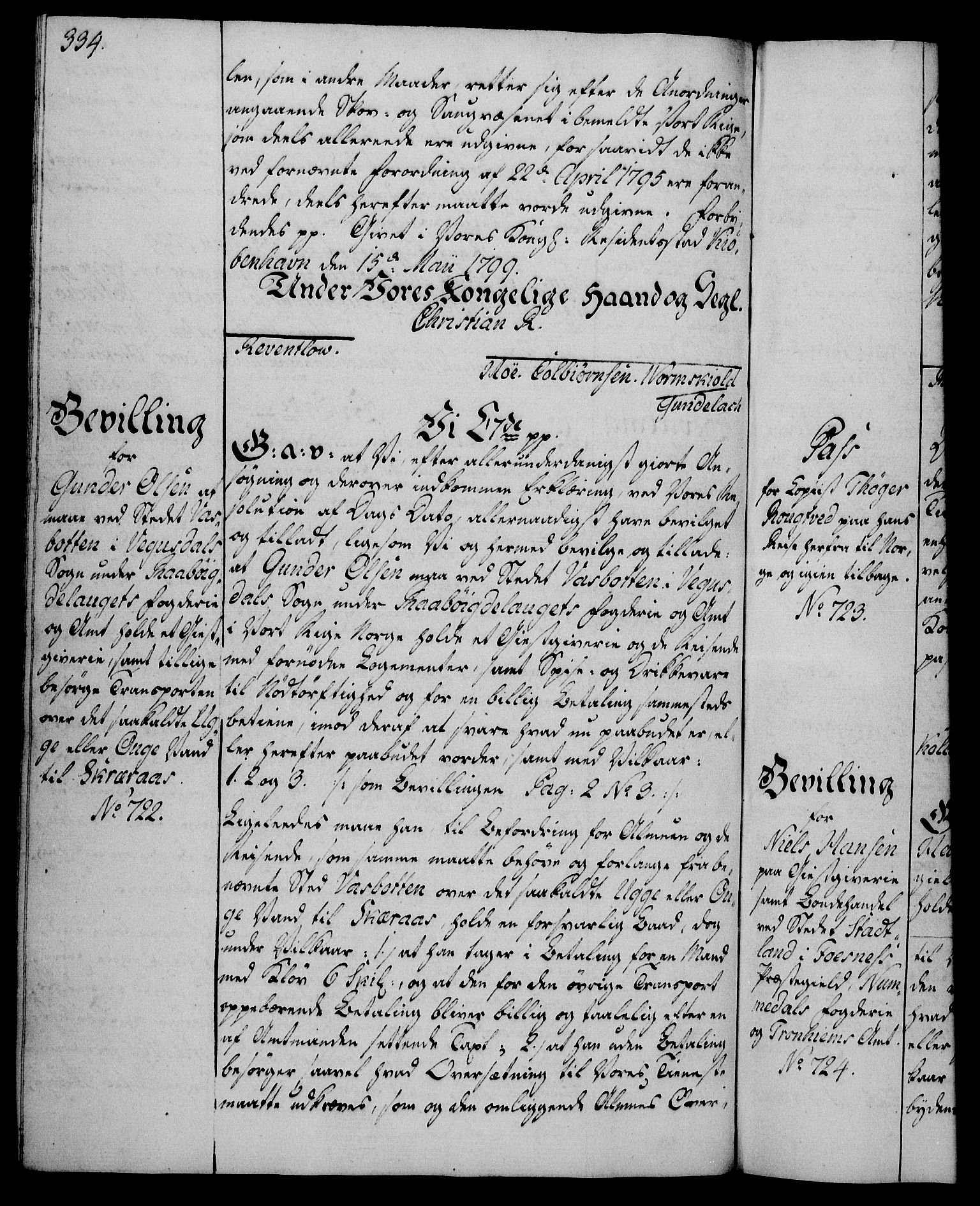 Rentekammeret, Kammerkanselliet, AV/RA-EA-3111/G/Gg/Gga/L0016: Norsk ekspedisjonsprotokoll med register (merket RK 53.16), 1794-1800, p. 334