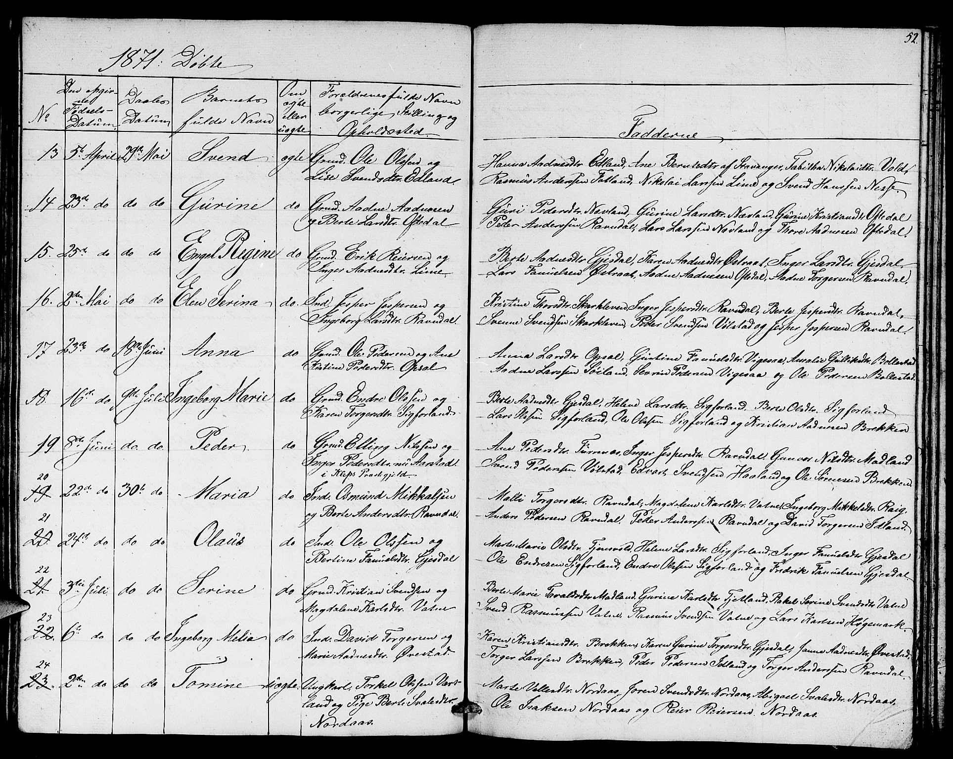 Lye sokneprestkontor, AV/SAST-A-101794/001/30BB/L0003: Parish register (copy) no. B 3, 1852-1874, p. 52