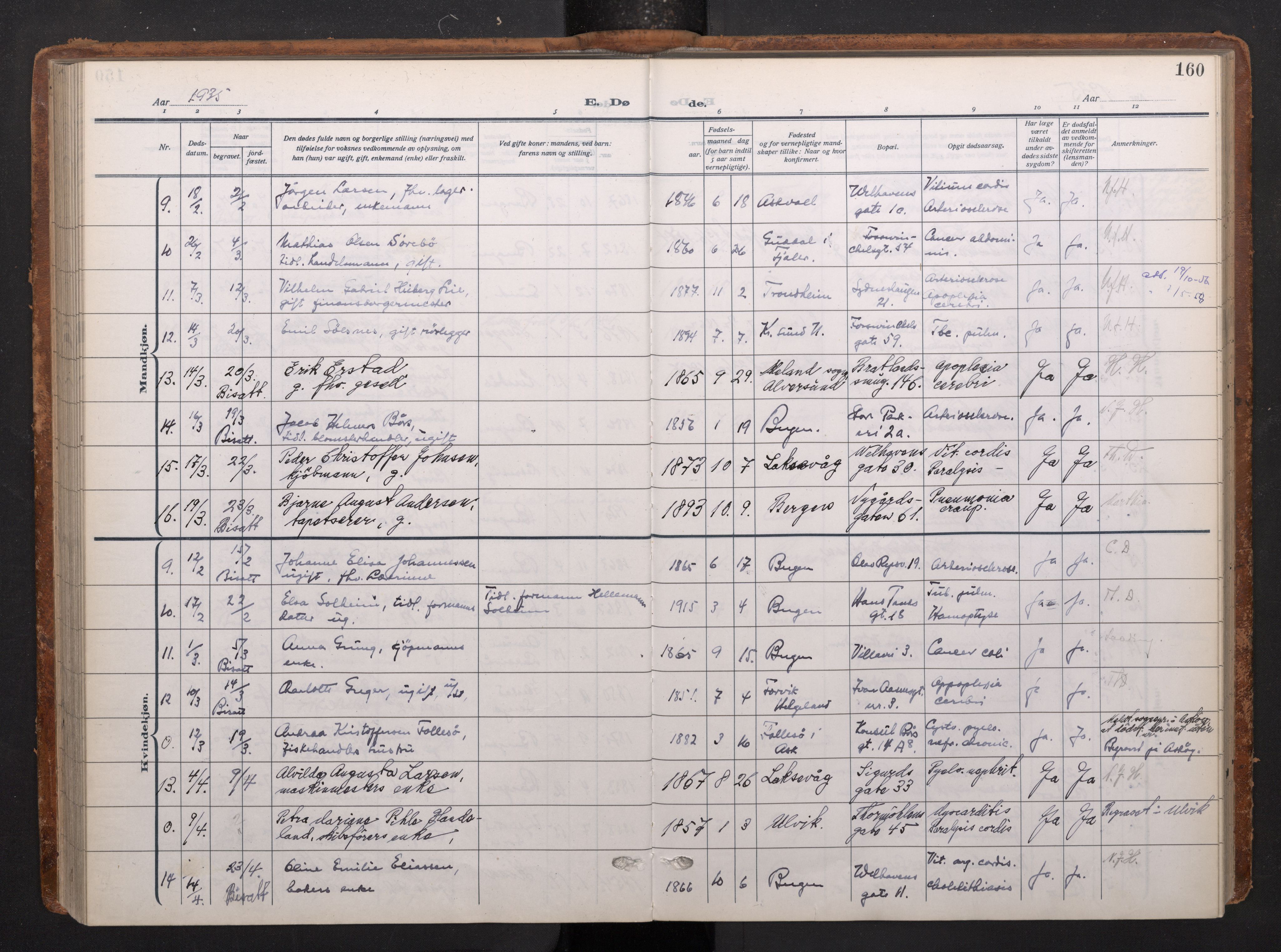 Johanneskirken sokneprestembete, AV/SAB-A-76001/H/Haa/L0020: Parish register (official) no. E 2, 1916-1951, p. 160