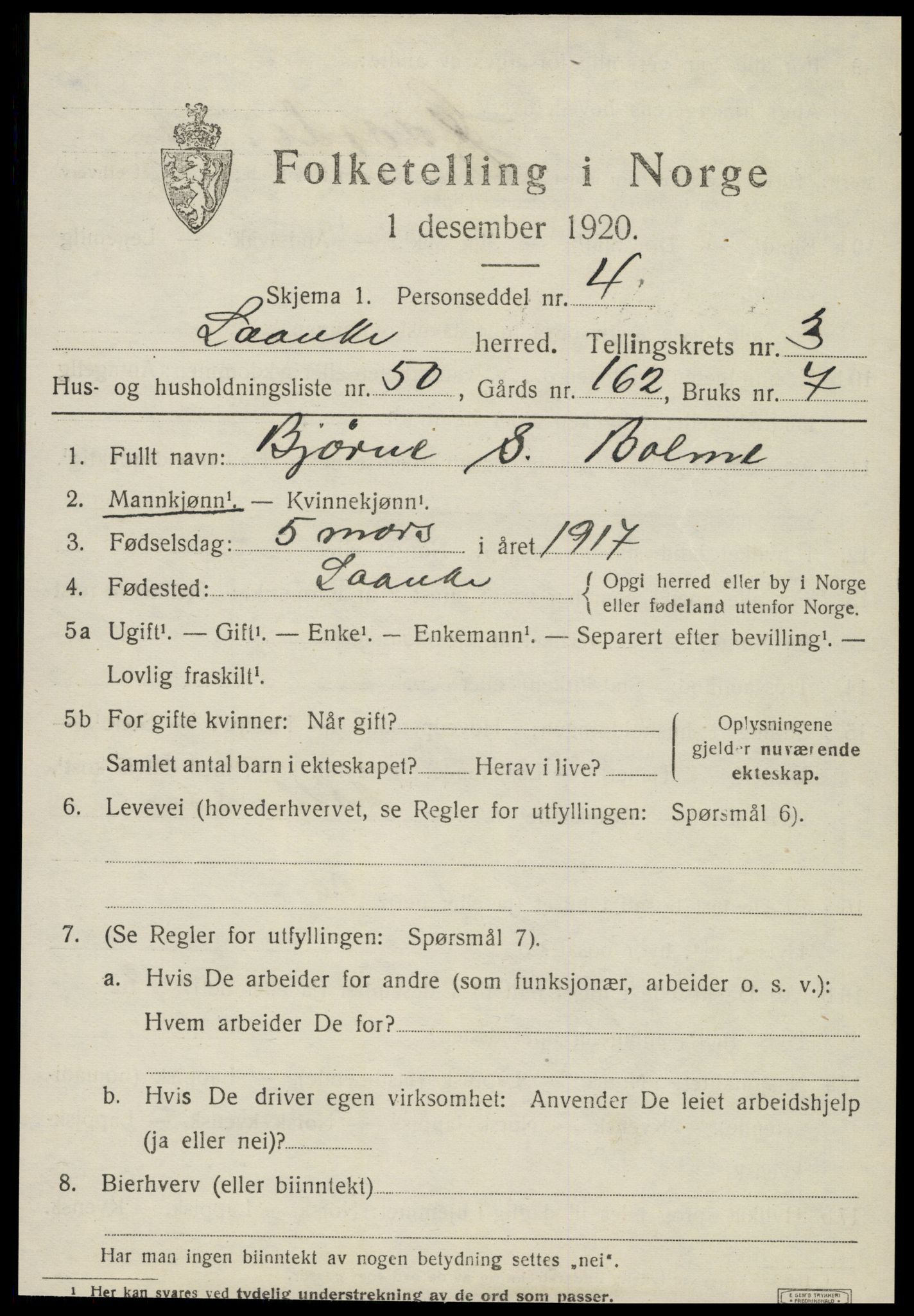 SAT, 1920 census for Lånke, 1920, p. 2296