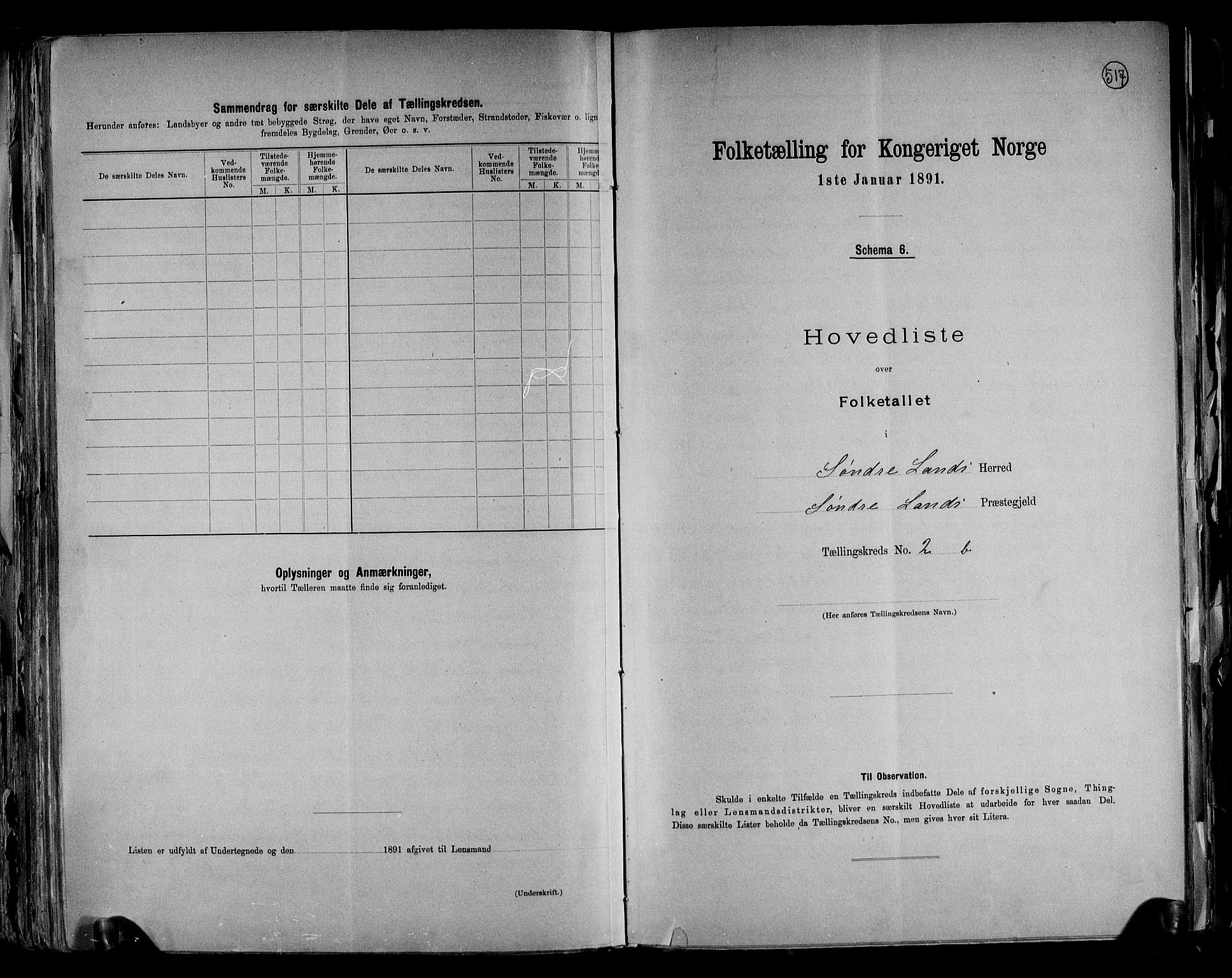 RA, 1891 census for 0536 Søndre Land, 1891, p. 8