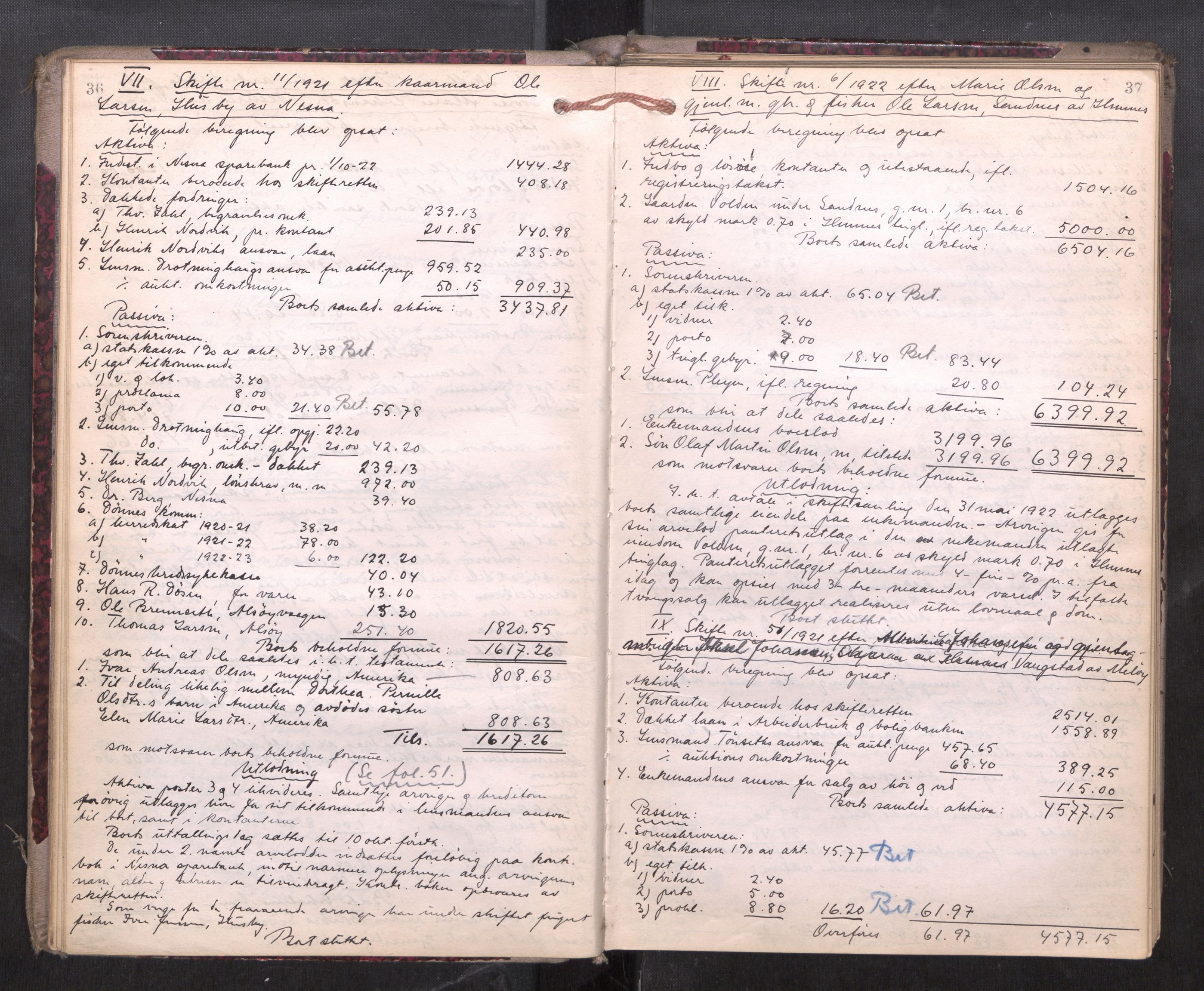 Rana sorenskriveri , AV/SAT-A-1108/1/3/3A/L0010: Skifteslutningsprotokoll, 1921-1927, p. 36-37