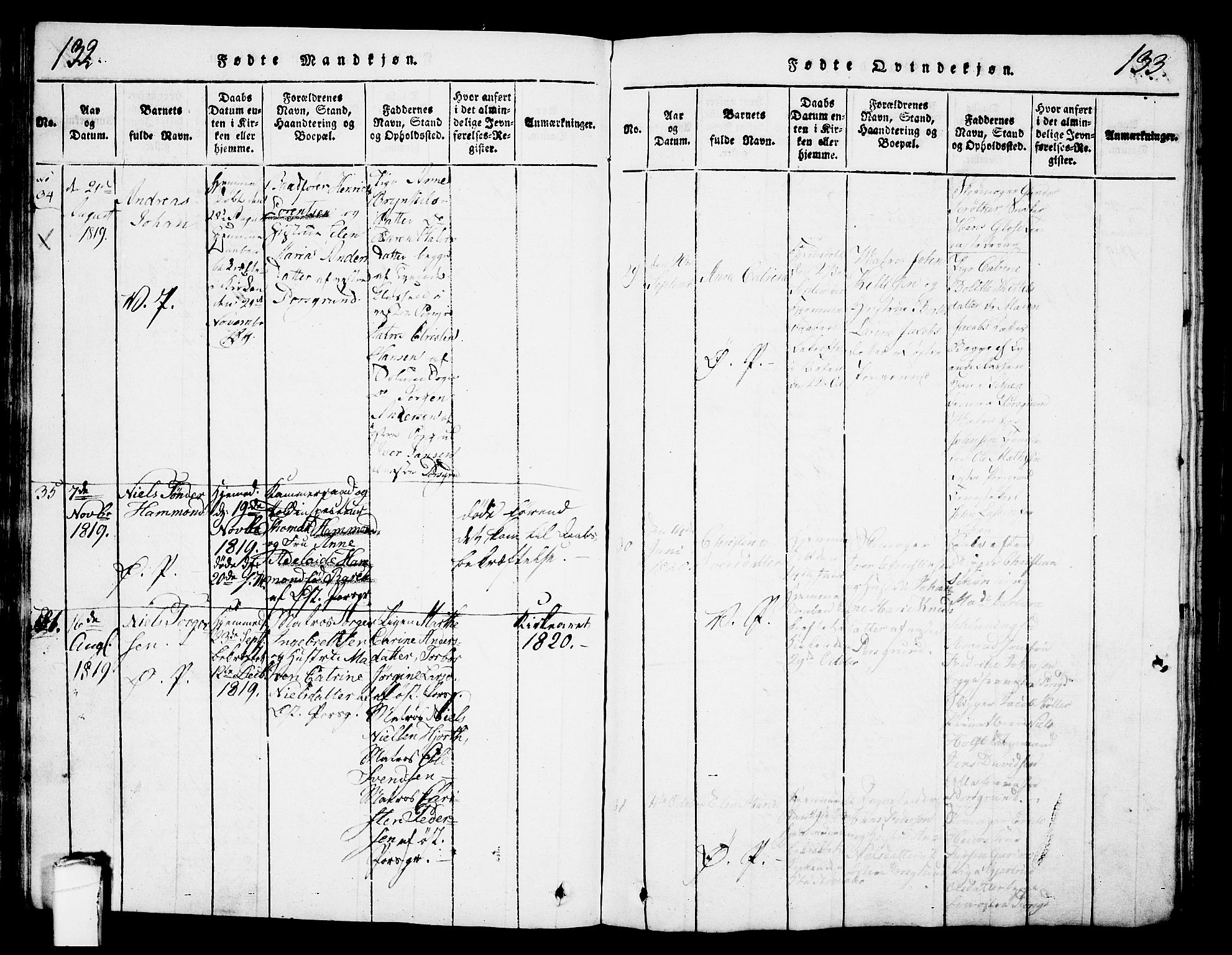 Porsgrunn kirkebøker , SAKO/A-104/G/Gb/L0001: Parish register (copy) no. II 1, 1817-1828, p. 132-133