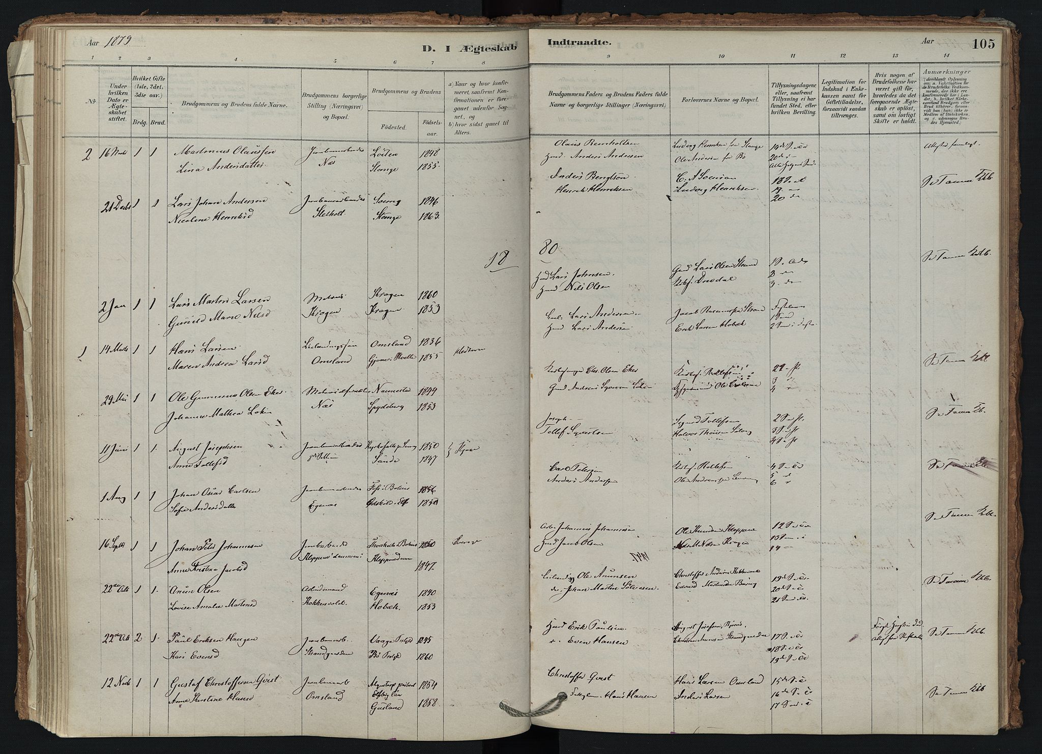 Brunlanes kirkebøker, AV/SAKO-A-342/F/Fd/L0001: Parish register (official) no. IV 1, 1878-1917, p. 105