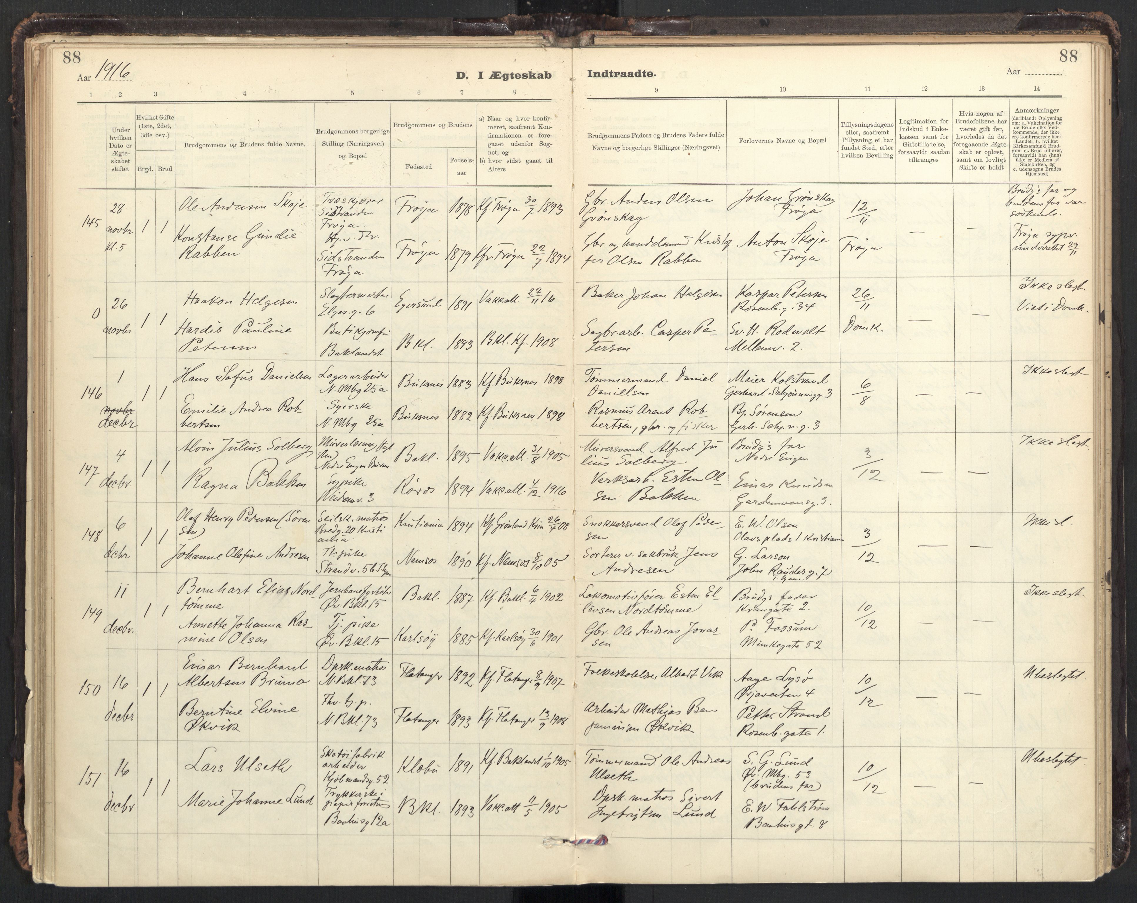 Ministerialprotokoller, klokkerbøker og fødselsregistre - Sør-Trøndelag, SAT/A-1456/604/L0204: Parish register (official) no. 604A24, 1911-1920, p. 88