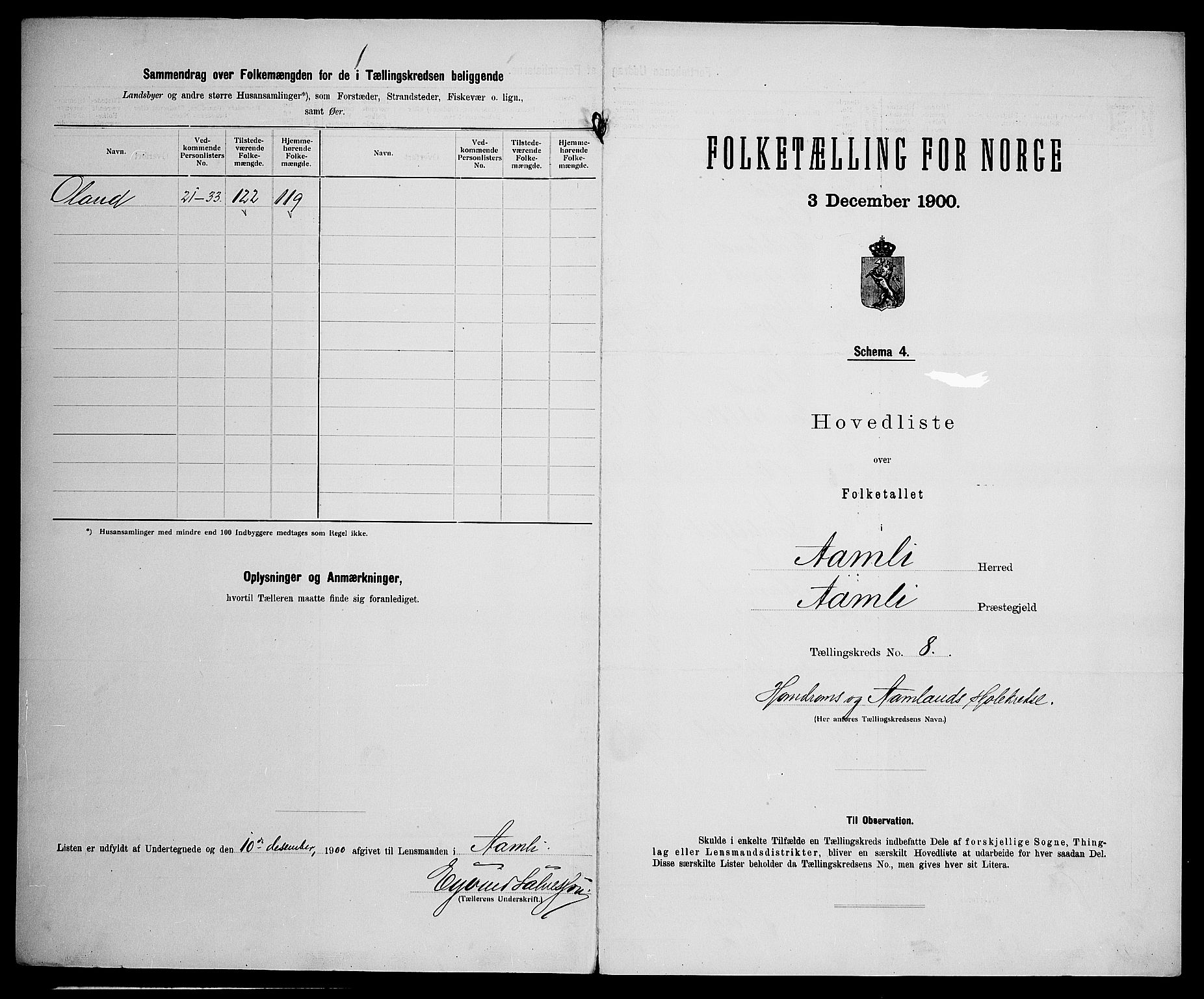 SAK, 1900 census for Åmli, 1900, p. 34