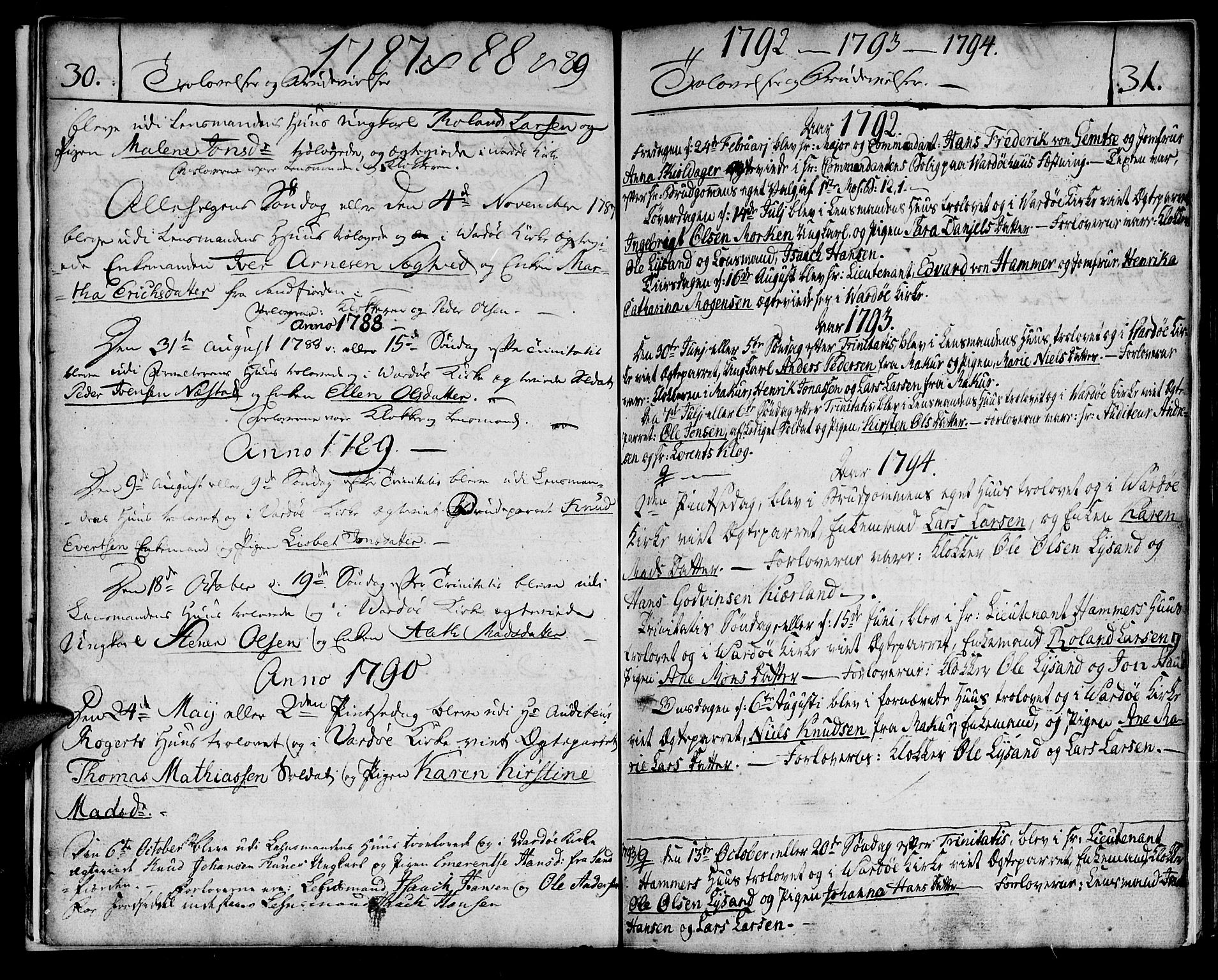 Vardø sokneprestkontor, SATØ/S-1332/H/Ha/L0001kirke: Parish register (official) no. 1, 1769-1804, p. 30-31