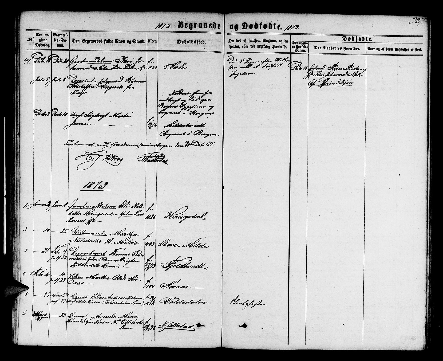 Fana Sokneprestembete, AV/SAB-A-75101/H/Hab/Habb/L0003: Parish register (copy) no. B 3, 1861-1888, p. 327