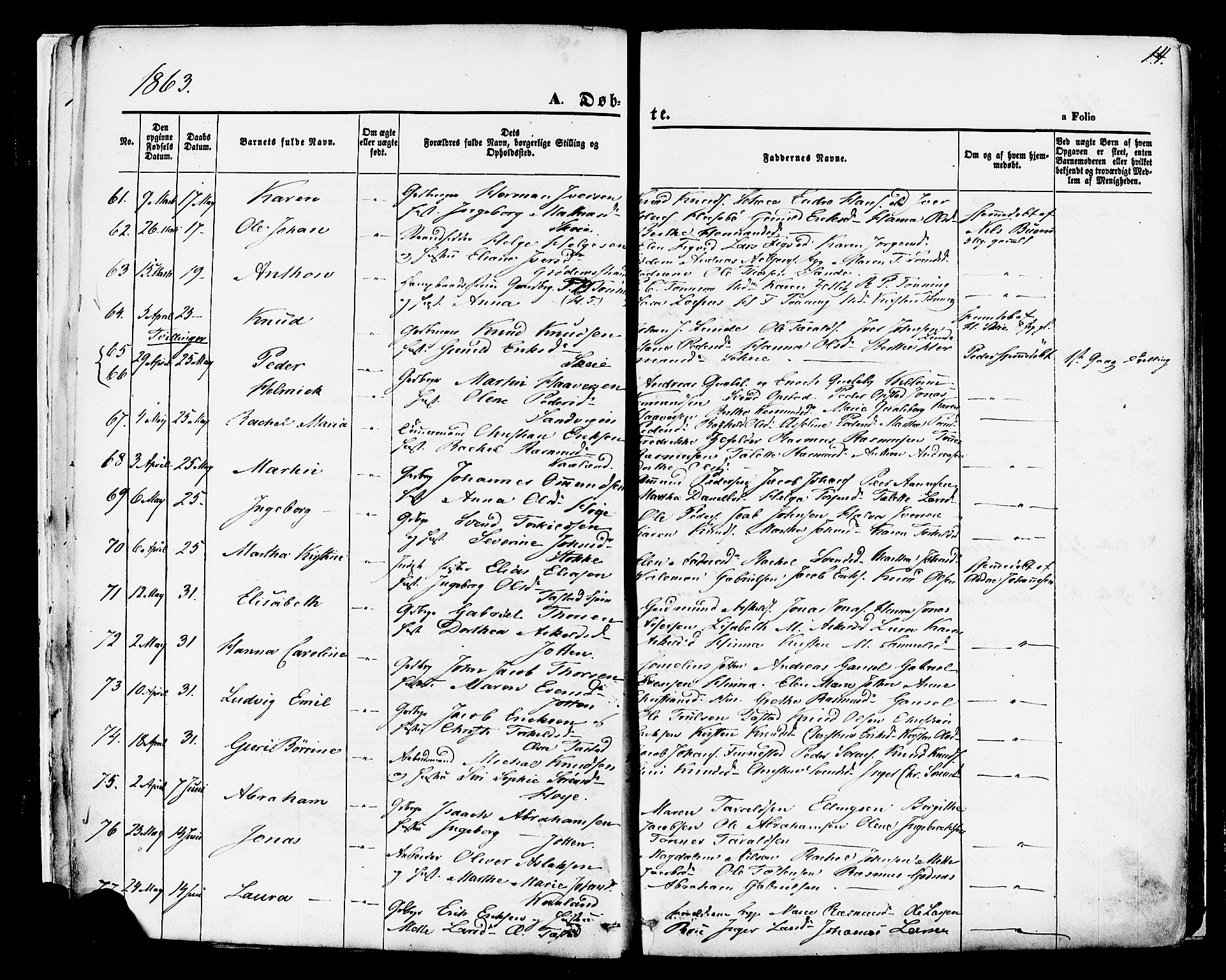 Hetland sokneprestkontor, AV/SAST-A-101826/30/30BA/L0003: Parish register (official) no. A 3, 1862-1876, p. 14