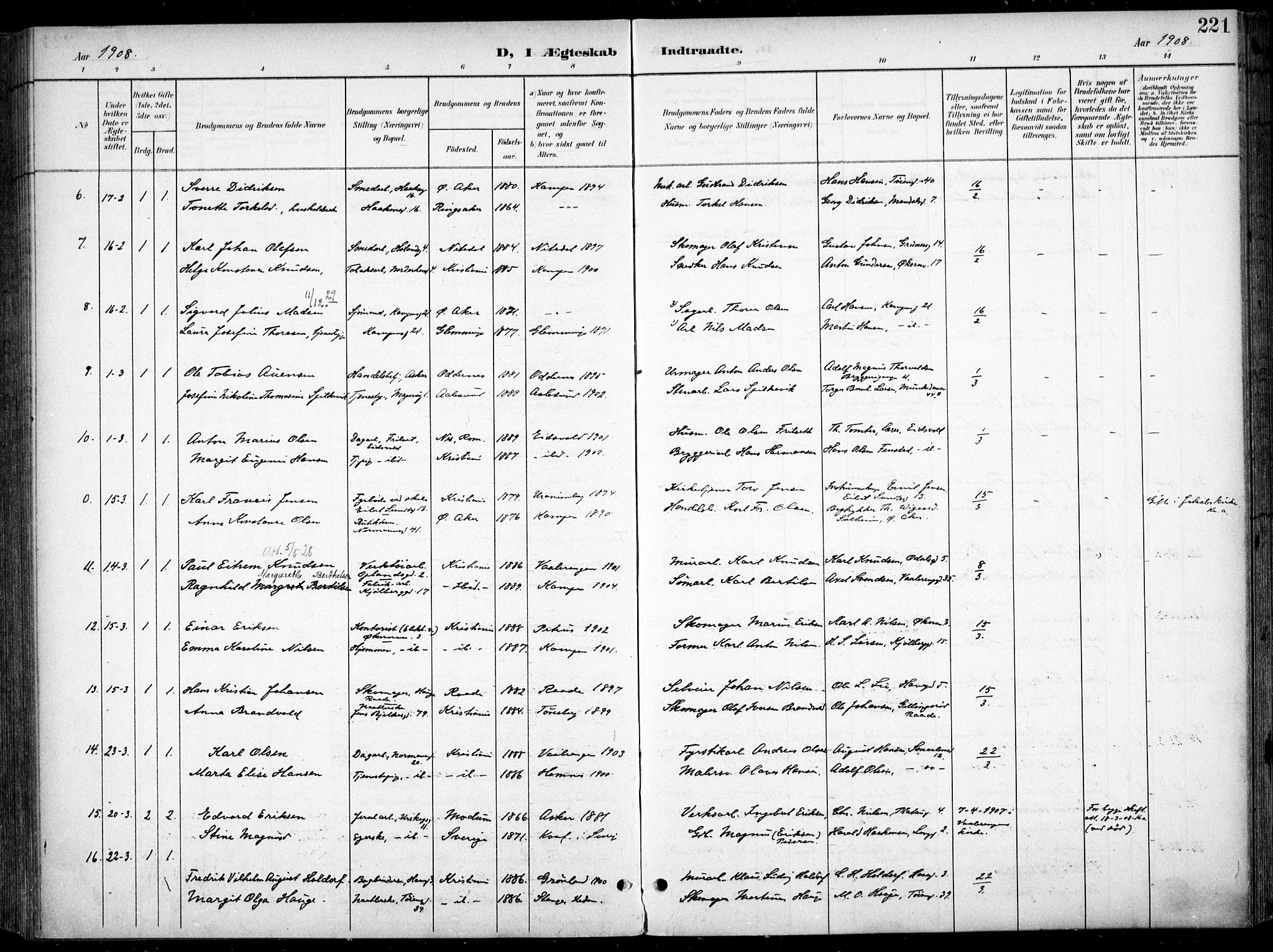 Kampen prestekontor Kirkebøker, SAO/A-10853/F/Fa/L0009: Parish register (official) no. I 9, 1899-1911, p. 221