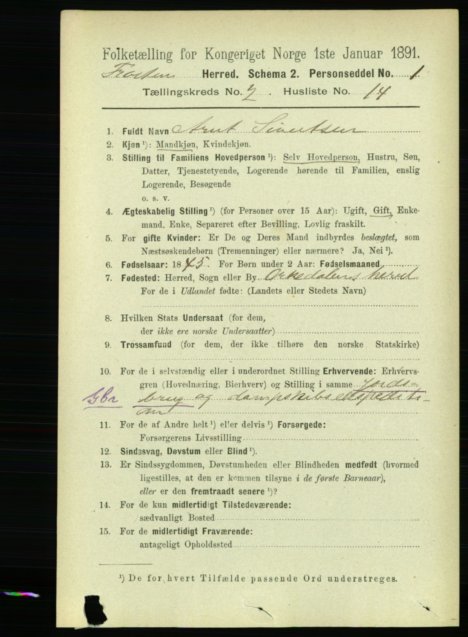 RA, 1891 census for 1717 Frosta, 1891, p. 1142