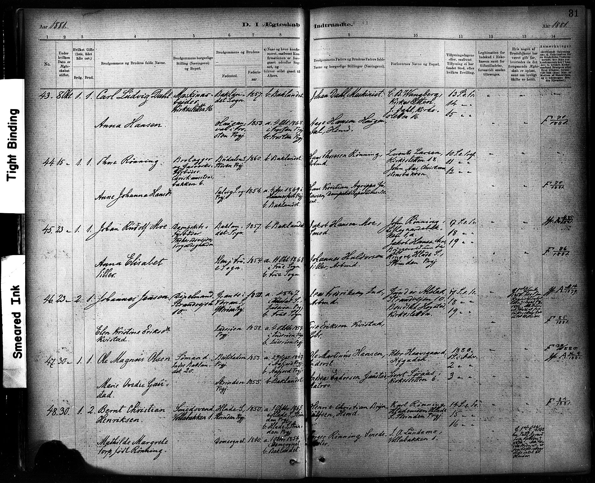 Ministerialprotokoller, klokkerbøker og fødselsregistre - Sør-Trøndelag, SAT/A-1456/604/L0189: Parish register (official) no. 604A10, 1878-1892, p. 31