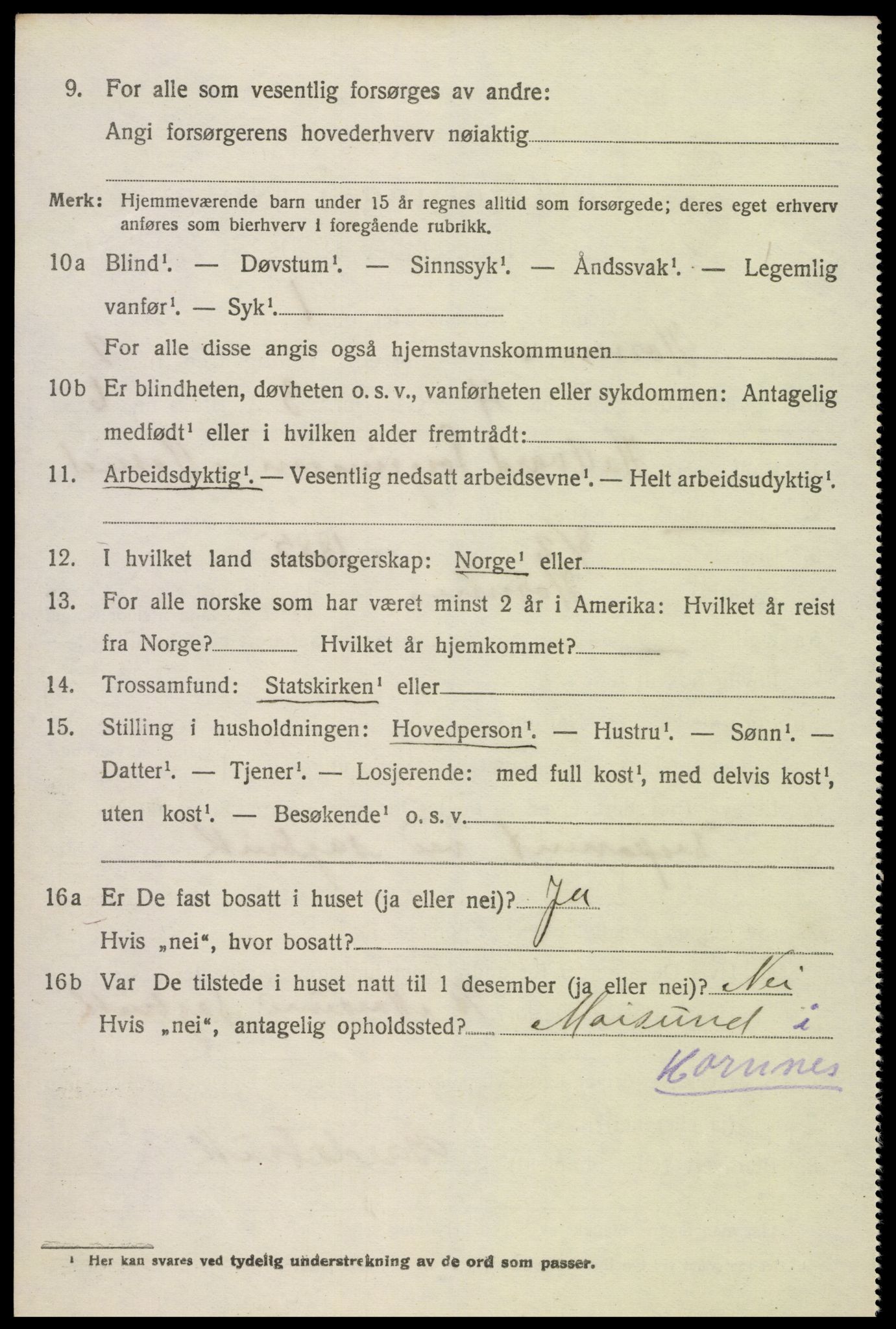 SAK, 1920 census for Hornnes, 1920, p. 730