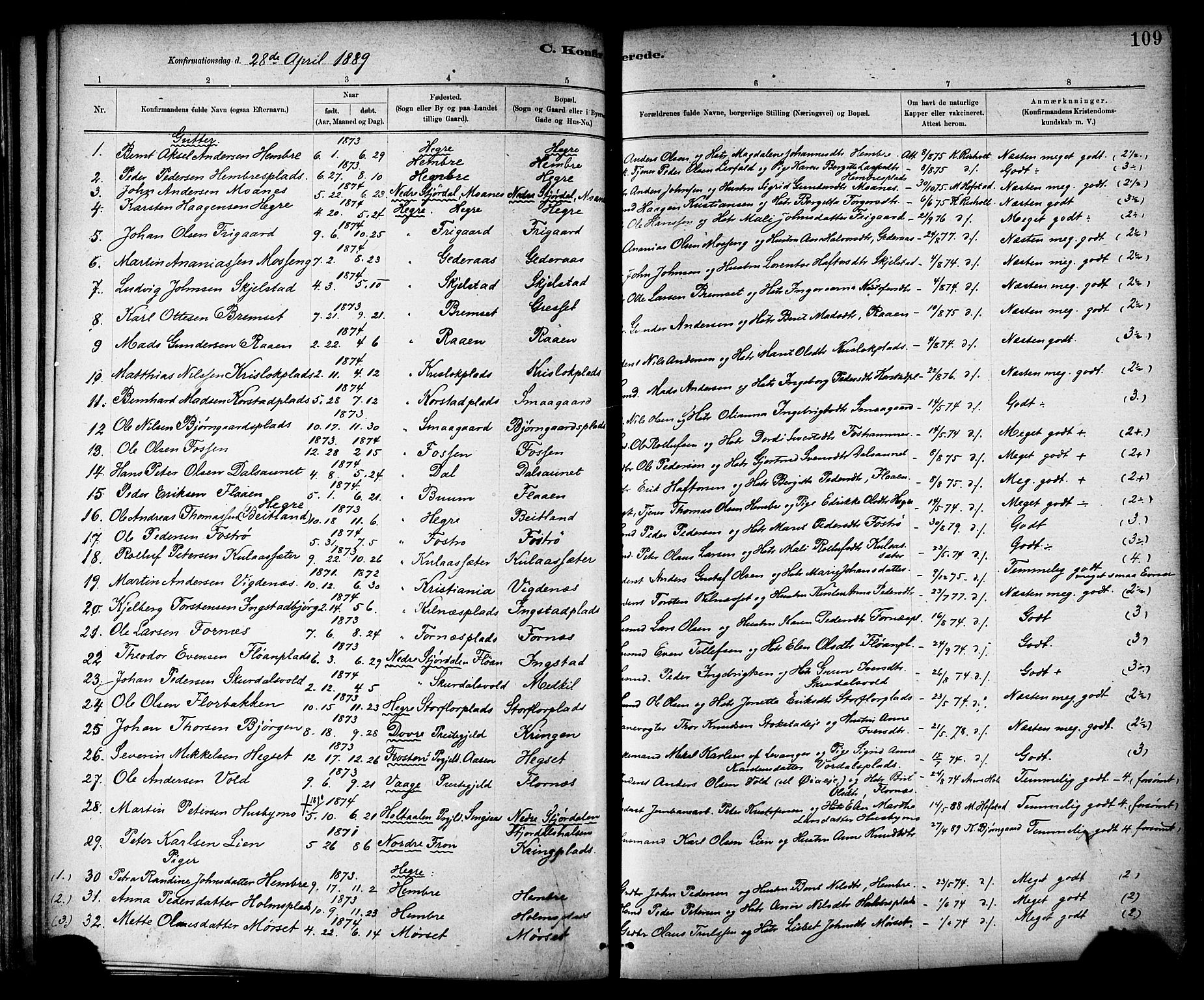 Ministerialprotokoller, klokkerbøker og fødselsregistre - Nord-Trøndelag, SAT/A-1458/703/L0030: Parish register (official) no. 703A03, 1880-1892, p. 109