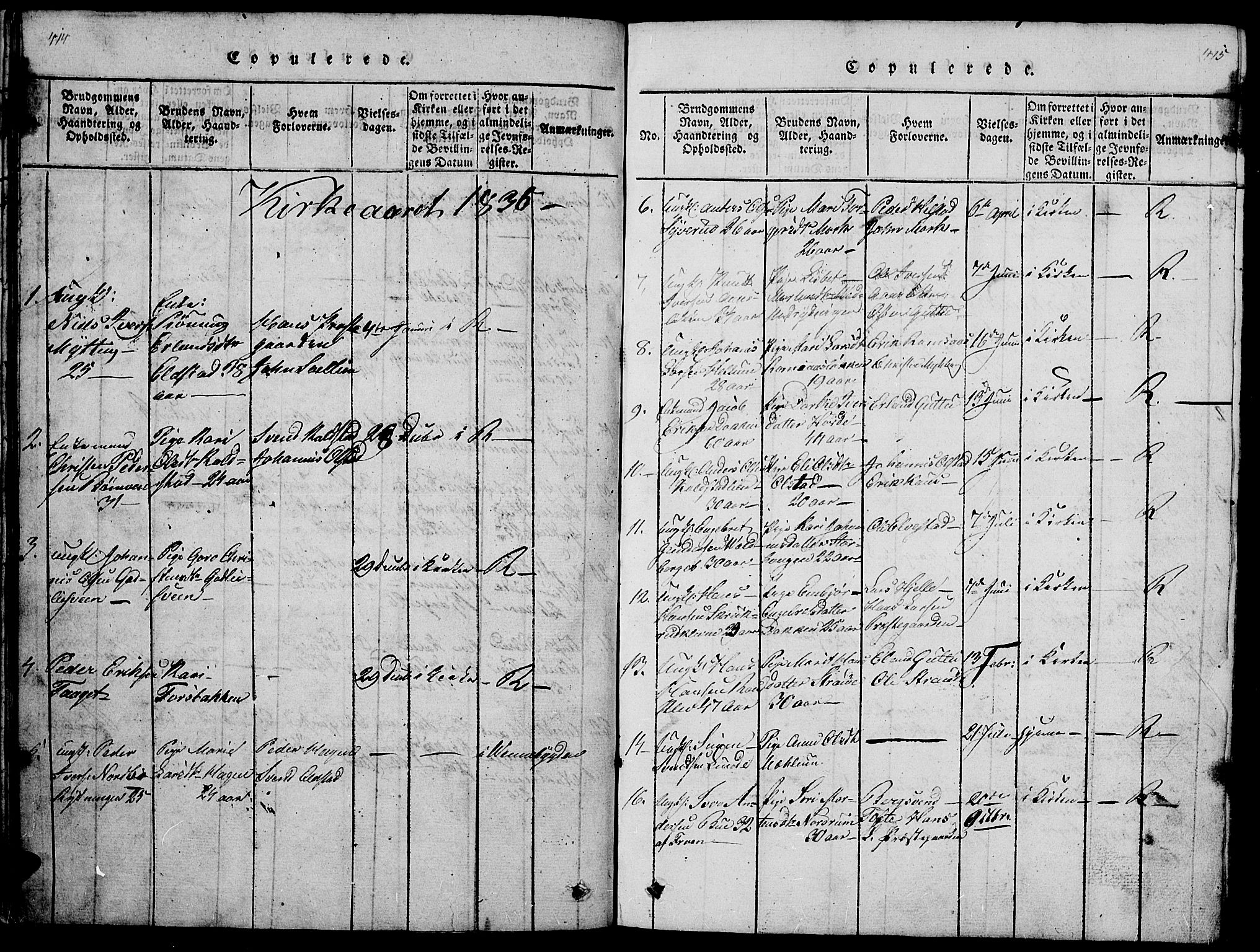 Ringebu prestekontor, SAH/PREST-082/H/Ha/Hab/L0001: Parish register (copy) no. 1, 1821-1839, p. 414-415