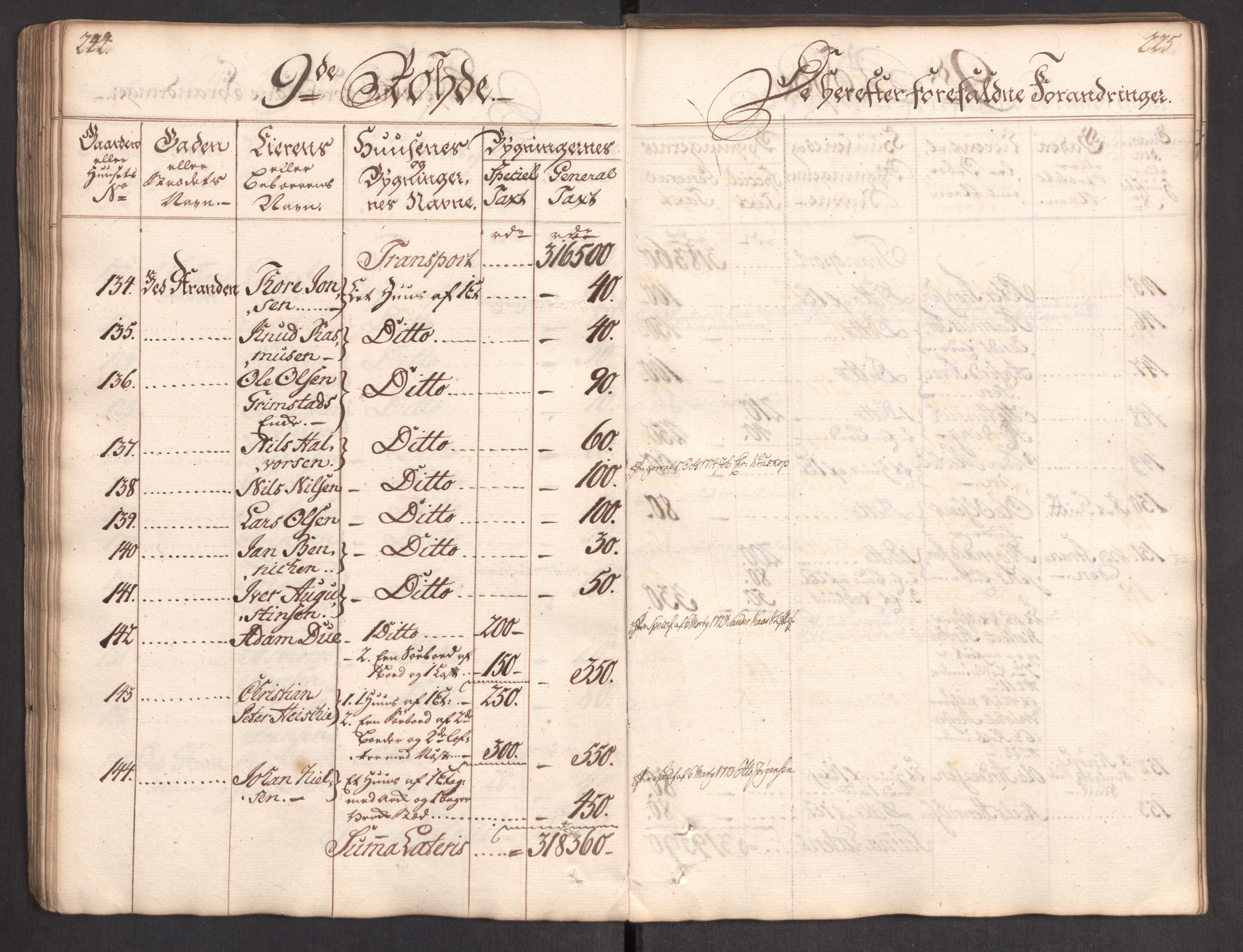 Kommersekollegiet, Brannforsikringskontoret 1767-1814, AV/RA-EA-5458/F/Fa/L0004/0002: Bergen / Branntakstprotokoll, 1767, p. 224-225