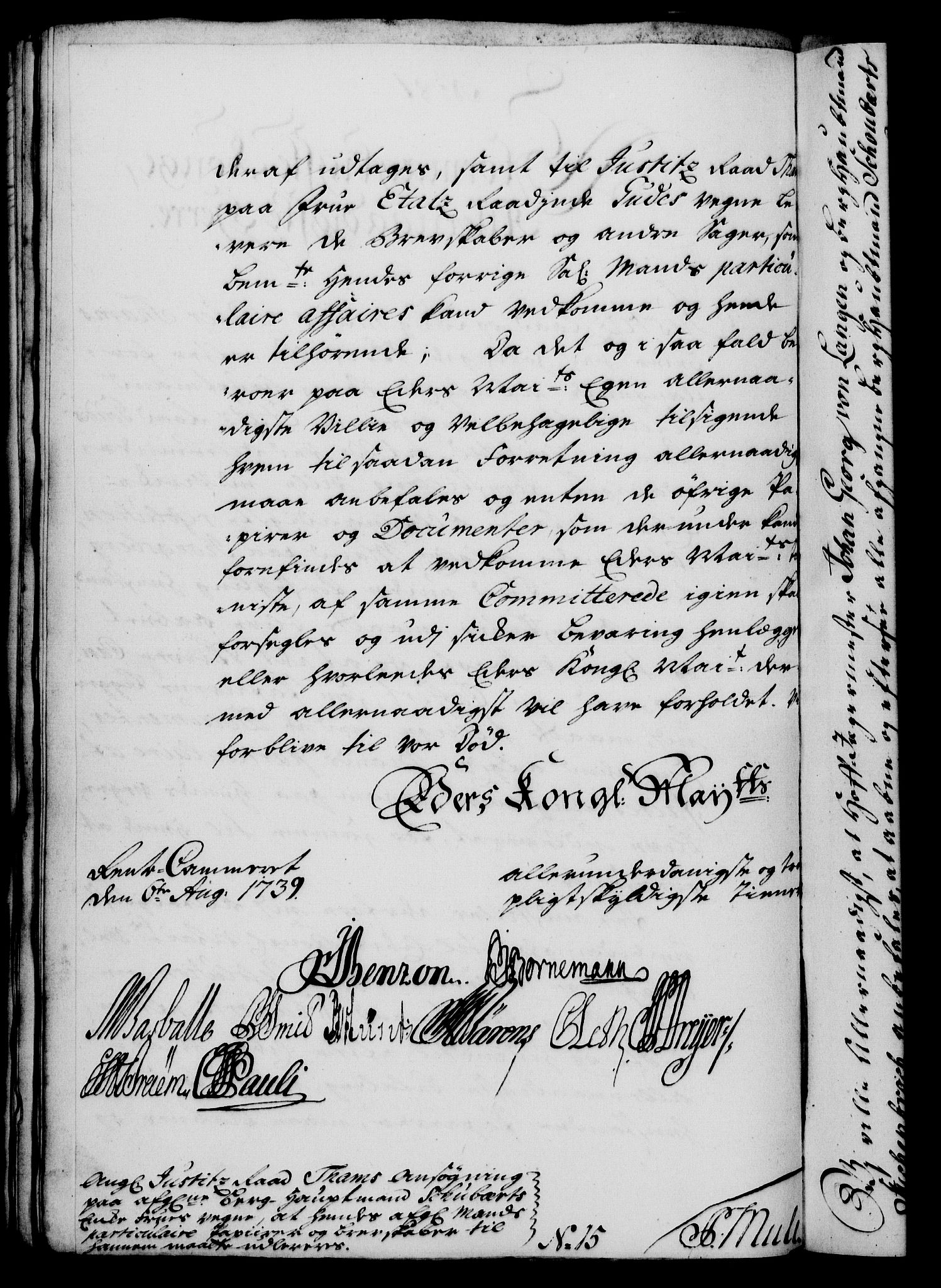 Rentekammeret, Kammerkanselliet, RA/EA-3111/G/Gf/Gfa/L0022: Norsk relasjons- og resolusjonsprotokoll (merket RK 52.22), 1739, p. 621
