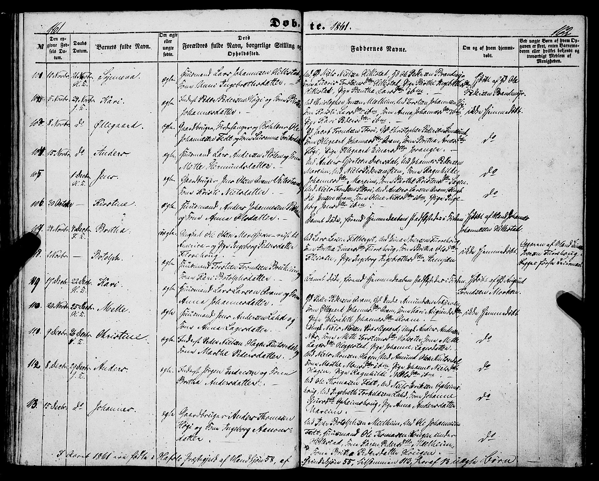 Hafslo sokneprestembete, SAB/A-80301/H/Haa/Haaa/L0009: Parish register (official) no. A 9, 1852-1873, p. 161-162