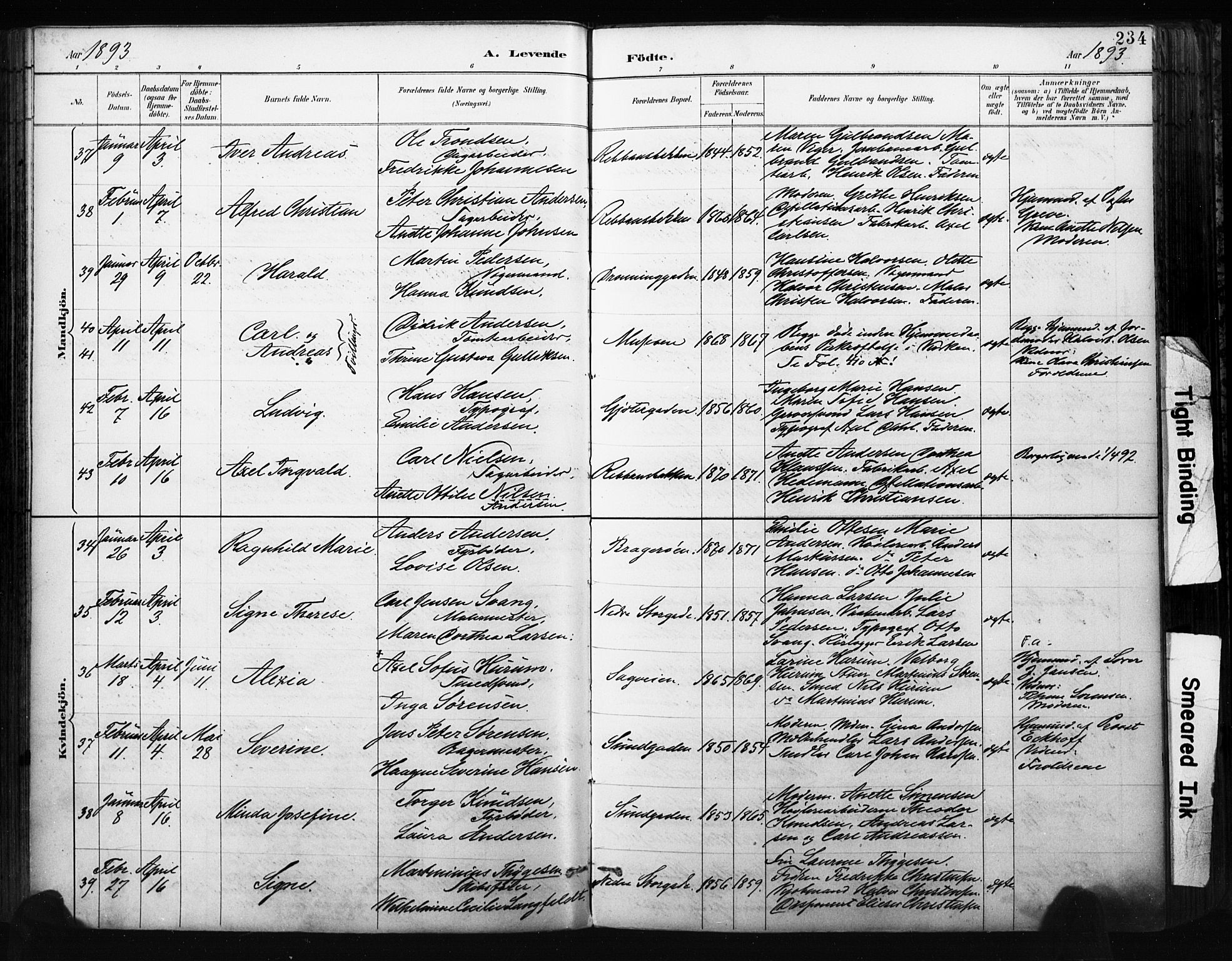 Bragernes kirkebøker, AV/SAKO-A-6/F/Fb/L0007: Parish register (official) no. II 7, 1885-1893, p. 234