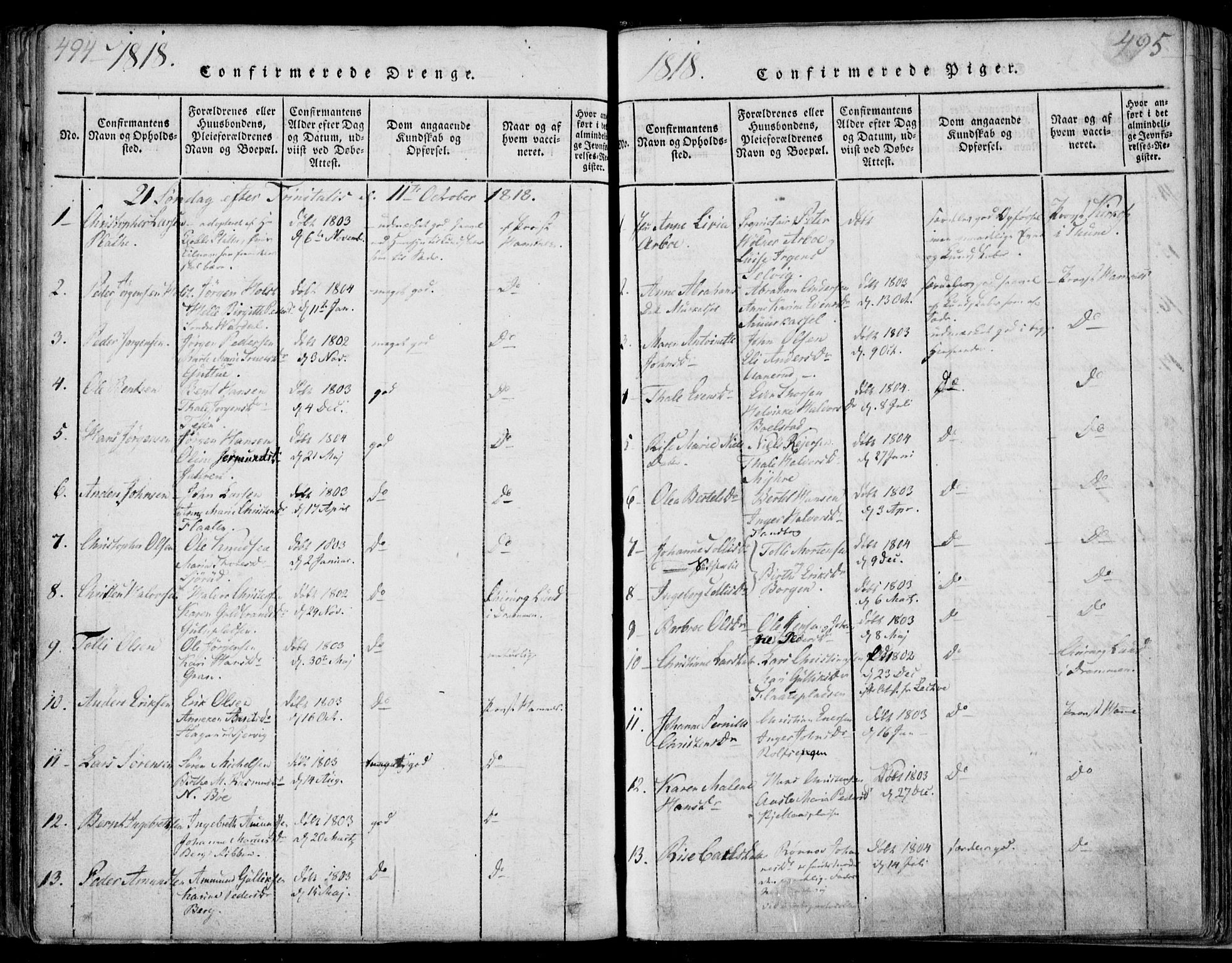 Sande Kirkebøker, SAKO/A-53/F/Fa/L0003: Parish register (official) no. 3, 1814-1847, p. 494-495